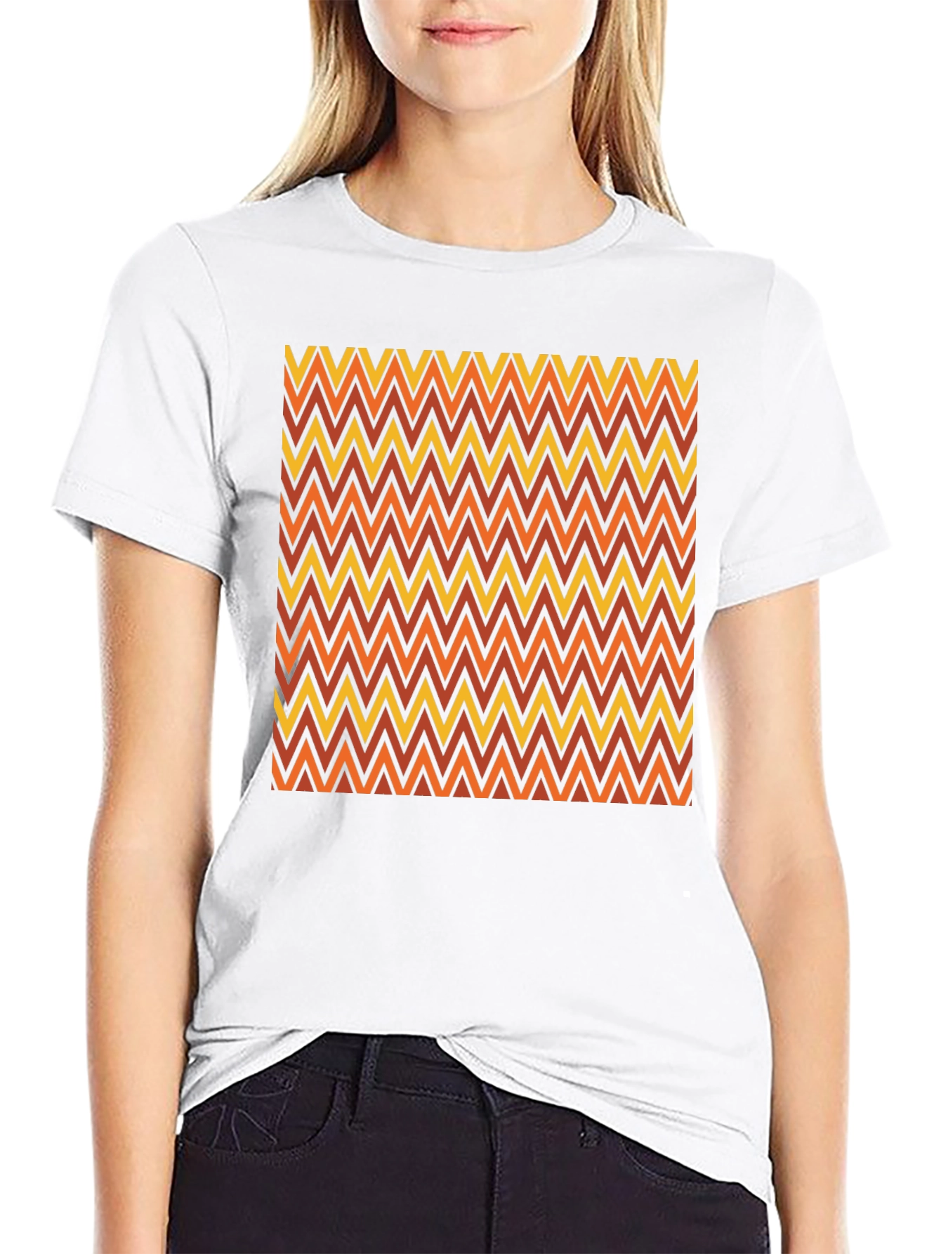 Retro Chevron Pattern Black T-Shirt