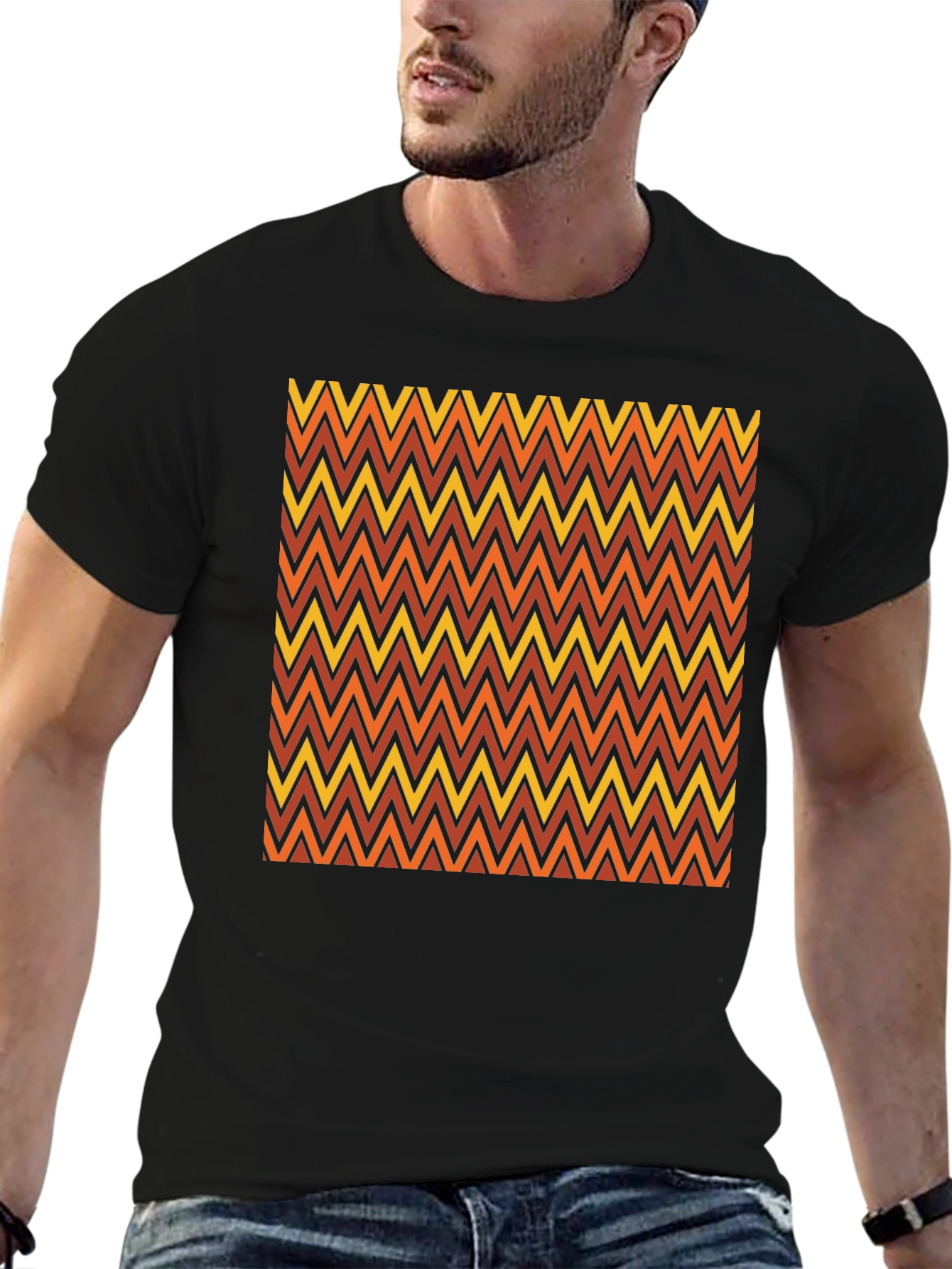 Retro Chevron Pattern Black T-Shirt