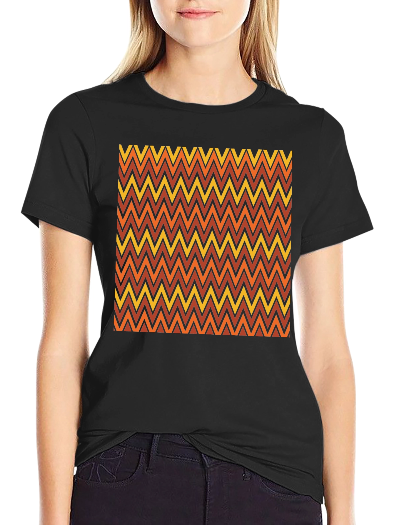 Retro Chevron Pattern Black T-Shirt