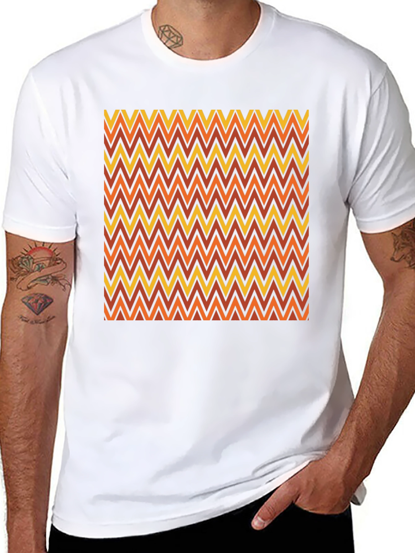 Retro Chevron Pattern Black T-Shirt