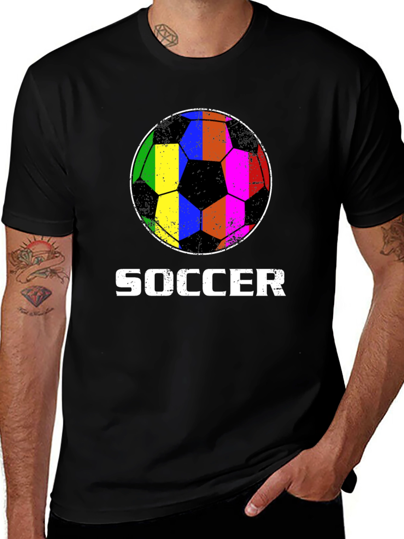 Rainbow Soccer Ball Graphic T-Shirt
