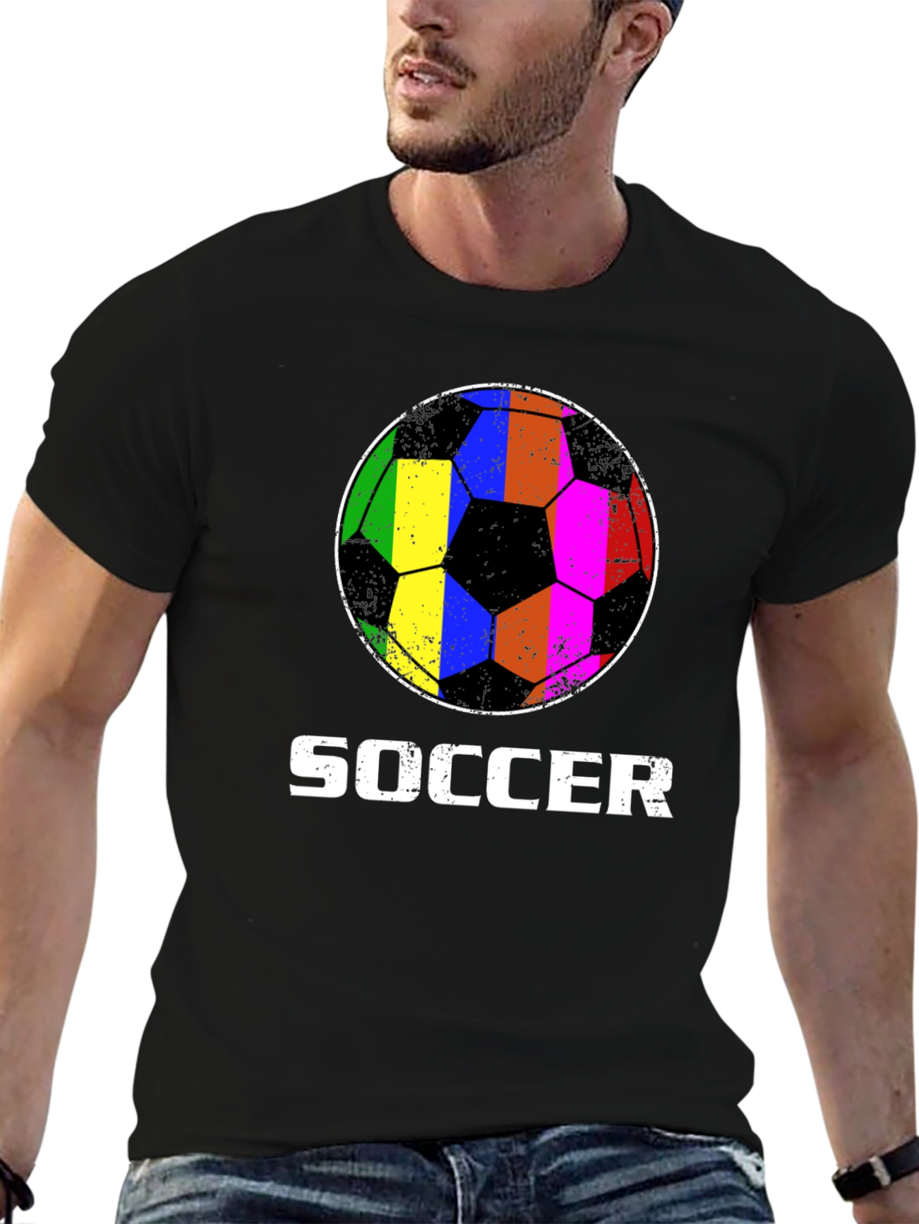 Rainbow Soccer Ball Graphic T-Shirt
