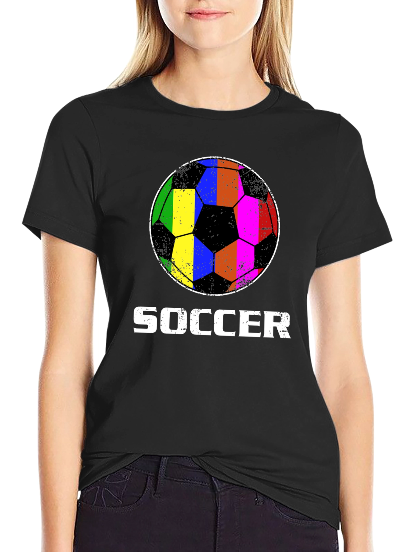 Rainbow Soccer Ball Graphic T-Shirt