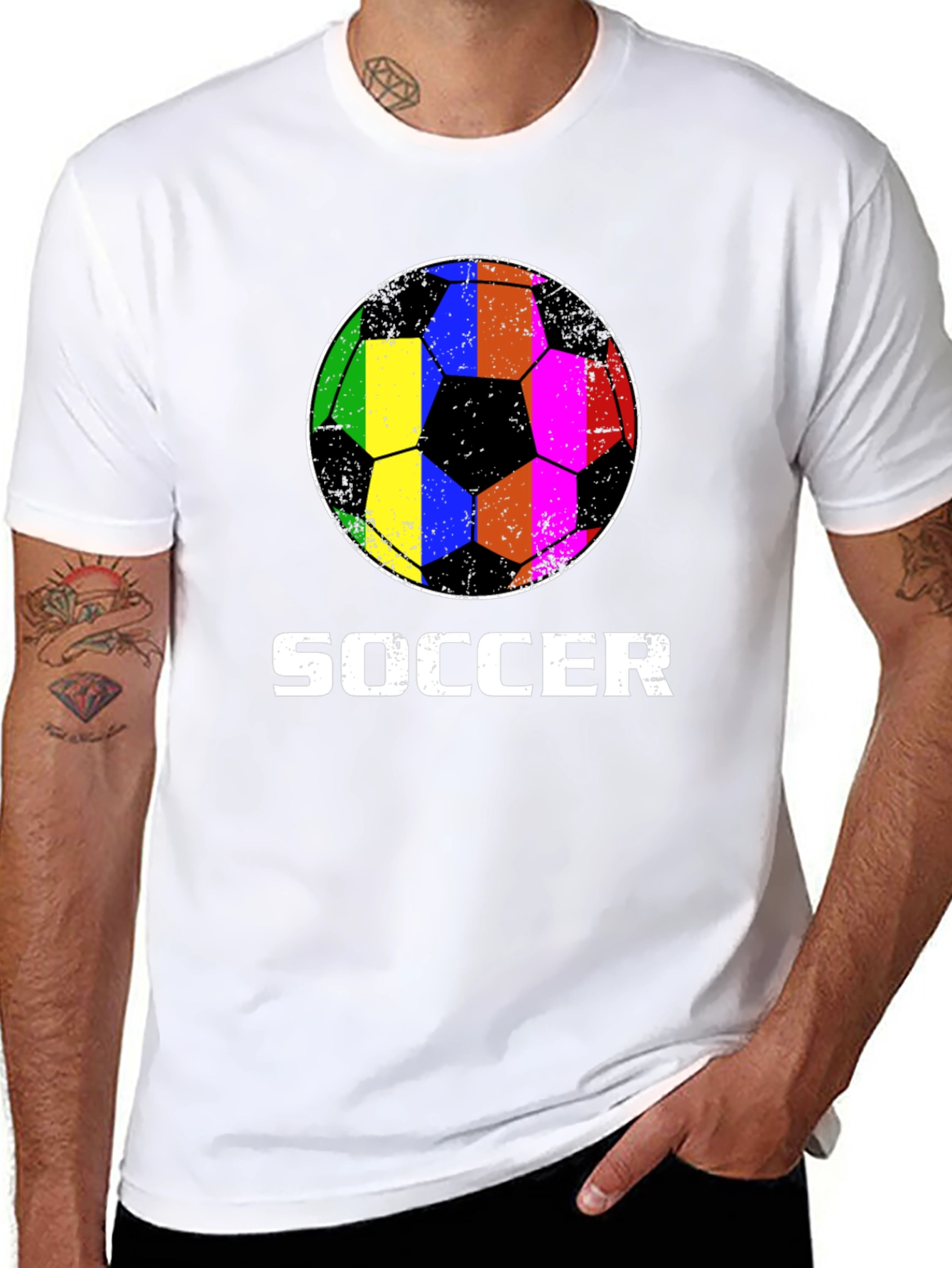 Rainbow Soccer Ball Graphic T-Shirt