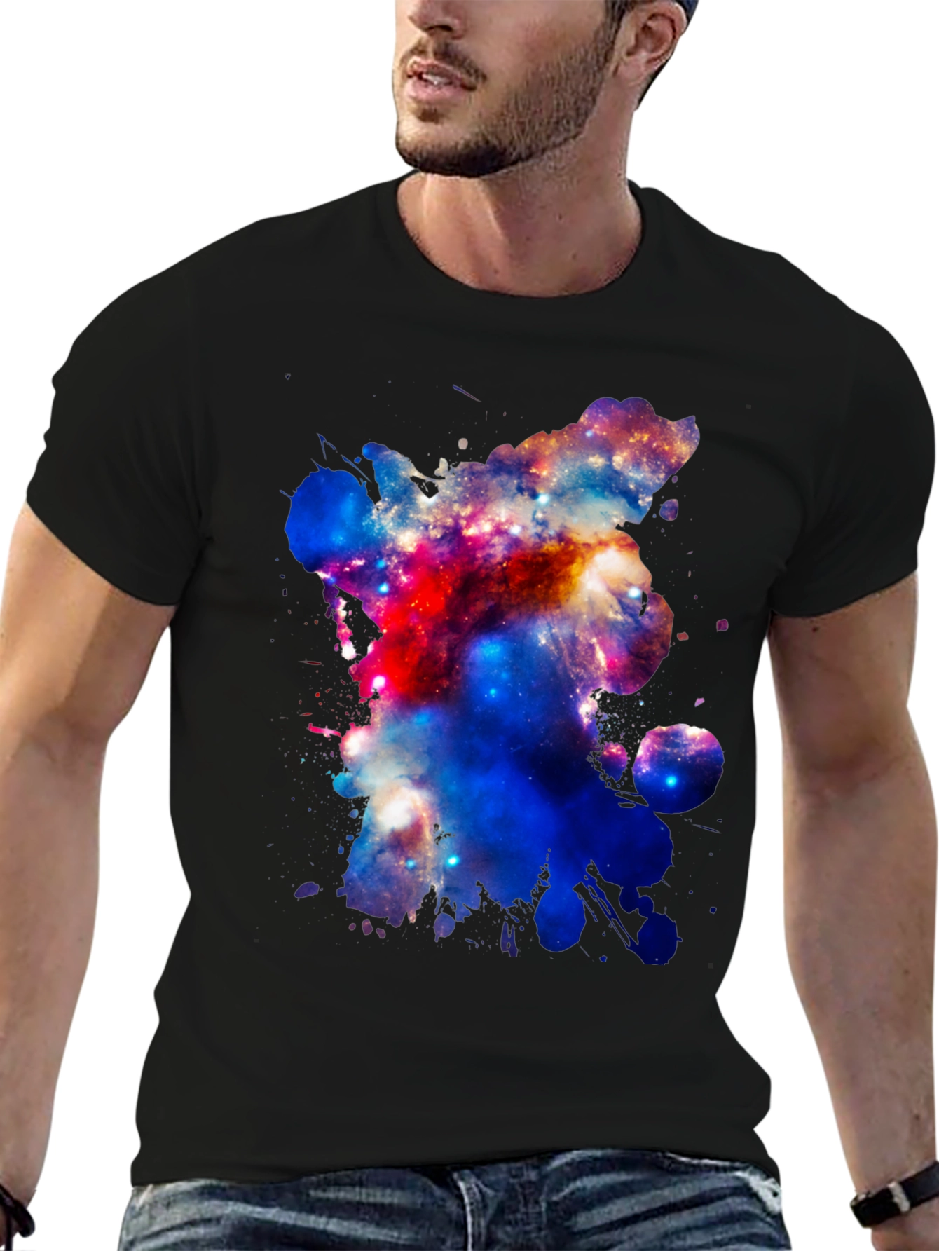 Galaxy Splatter Print Mens Black T-Shirt