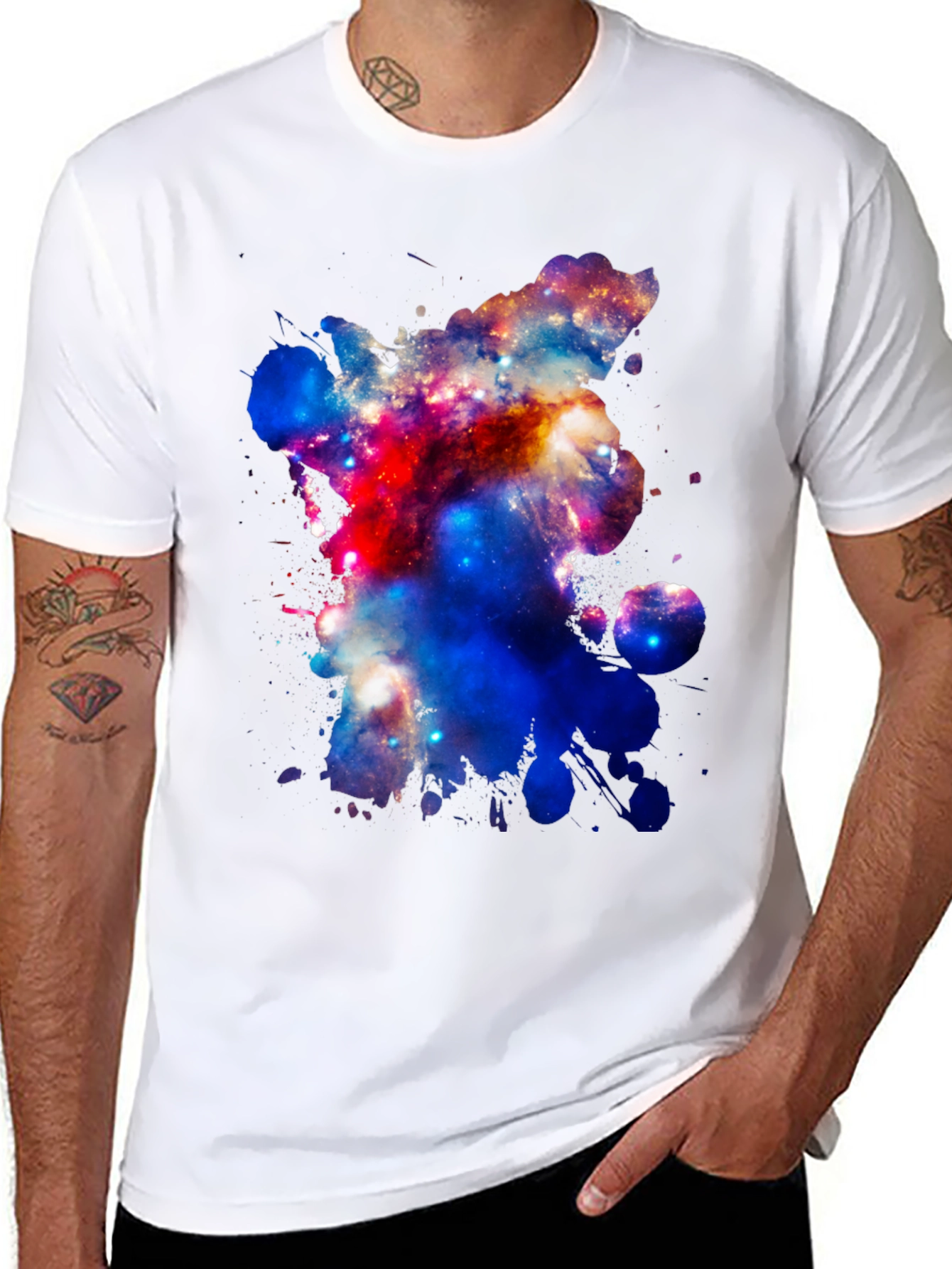 Galaxy Splatter Print Mens Black T-Shirt
