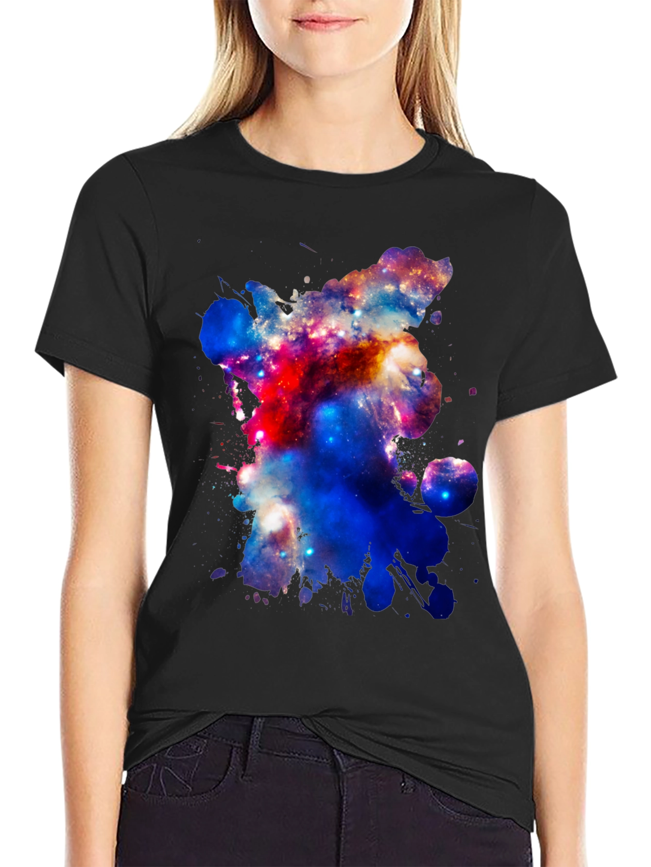 Galaxy Splatter Print Mens Black T-Shirt