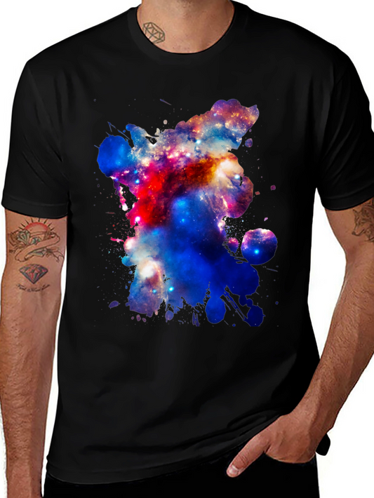 Galaxy Splatter Print Mens Black T-Shirt