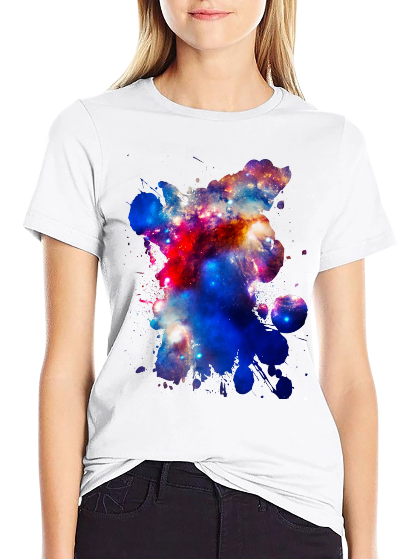 Galaxy Splatter Print Mens Black T-Shirt