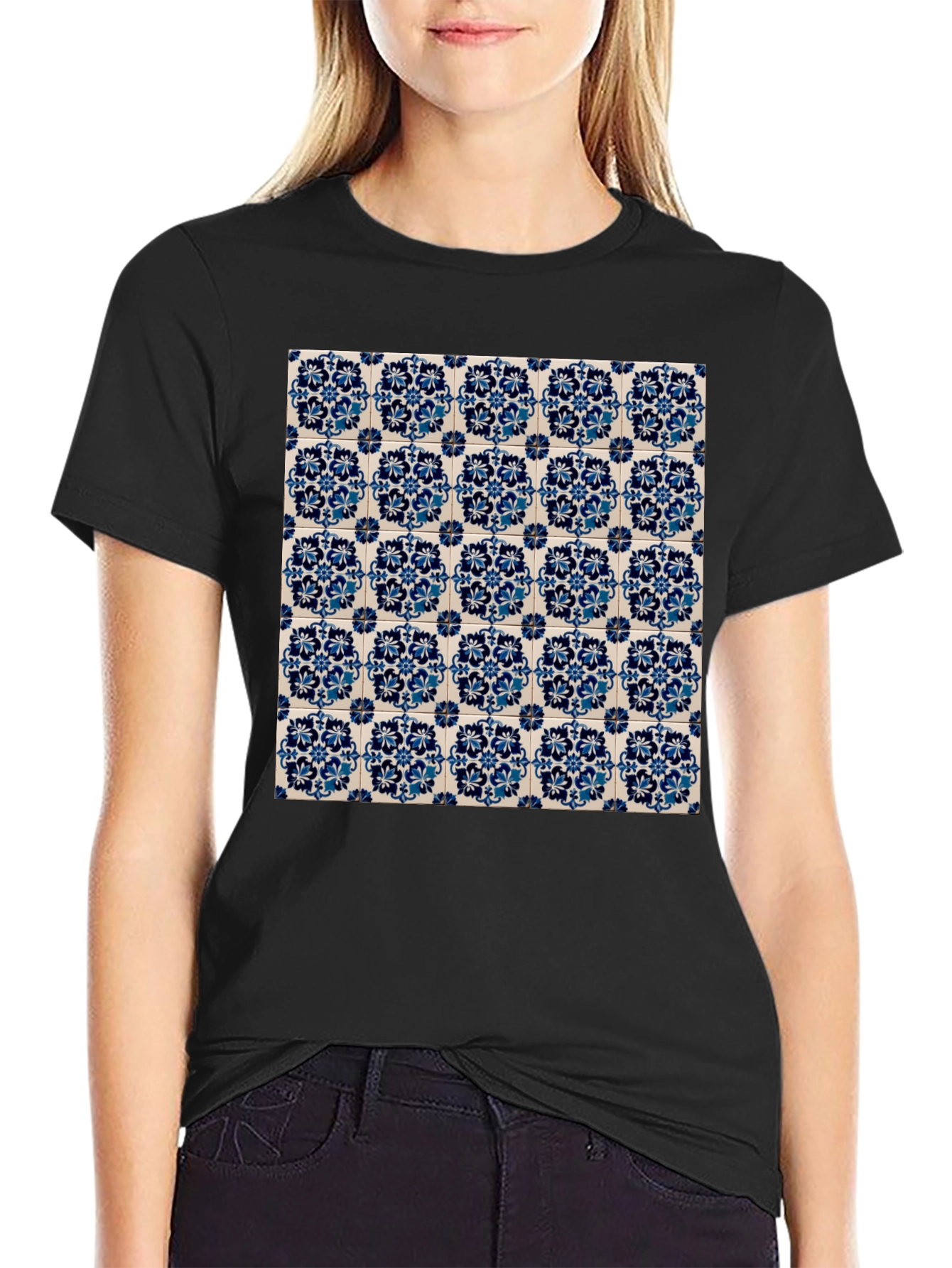 Azulejo Pattern Graphic Tee - Black