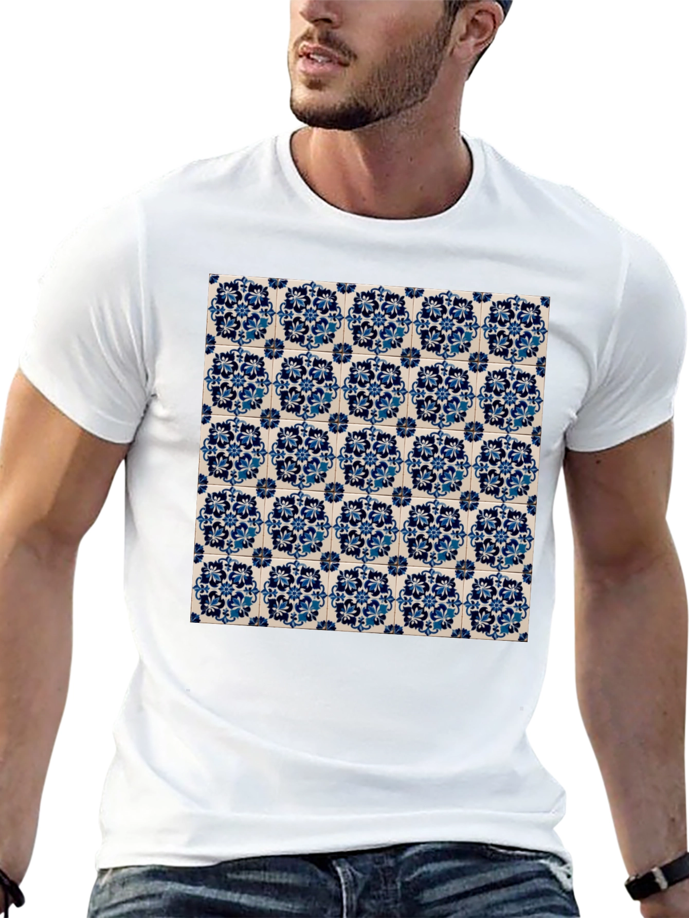 Azulejo Pattern Graphic Tee - Black