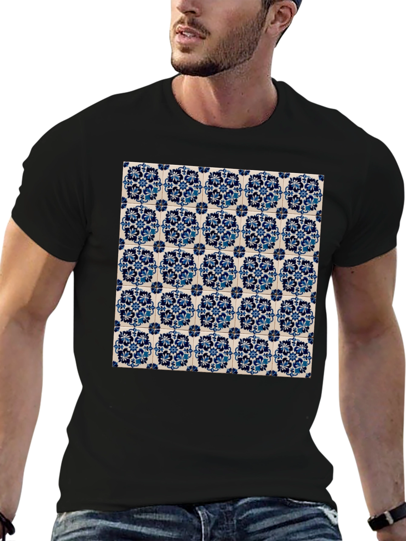 Azulejo Pattern Graphic Tee - Black