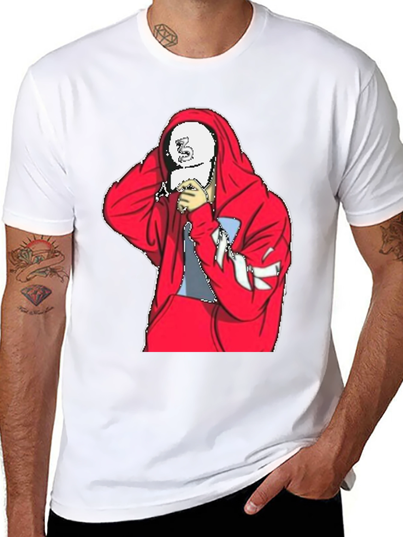 Mens Black T-Shirt with Red Hoodie Graphic