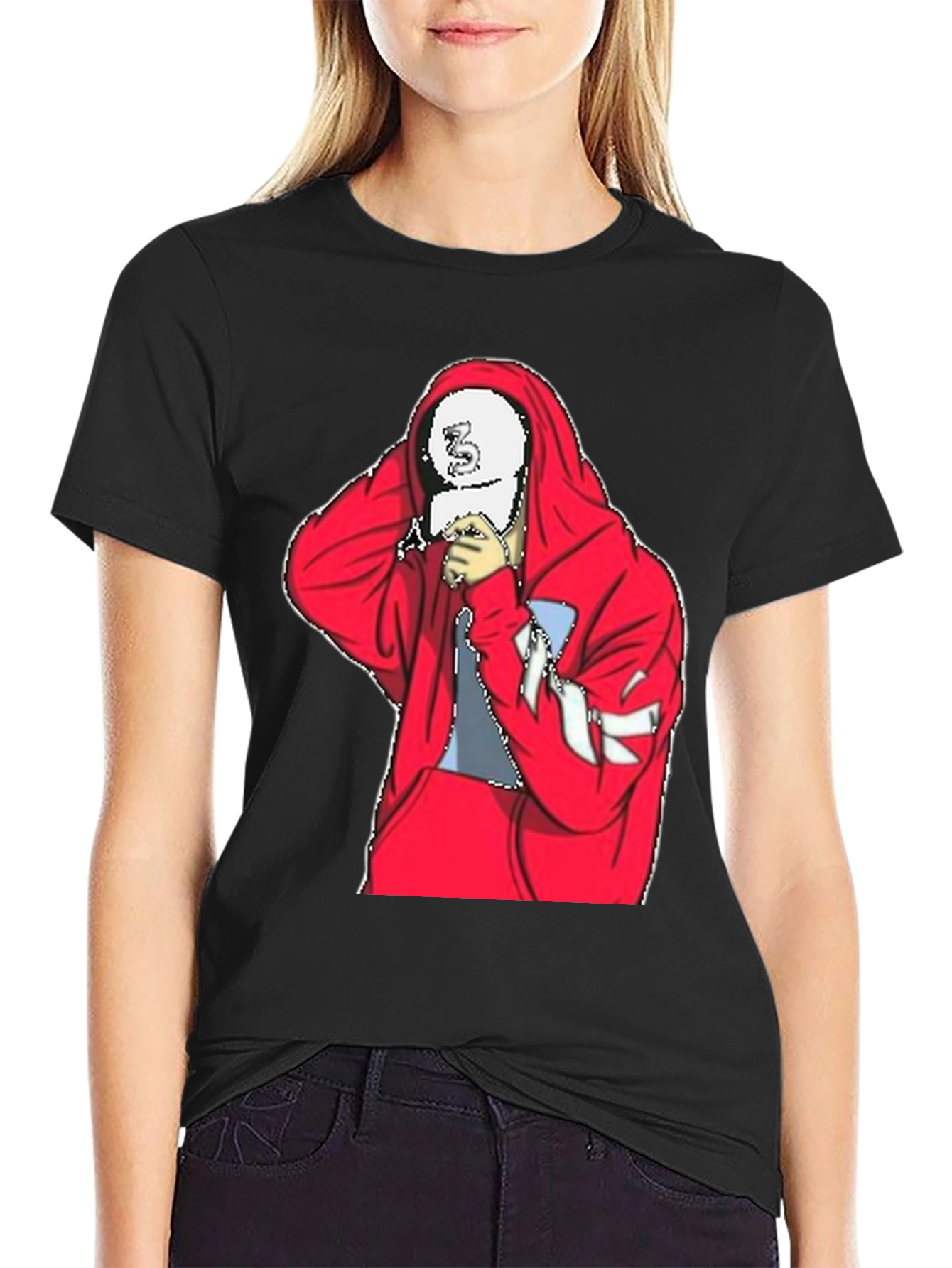 Mens Black T-Shirt with Red Hoodie Graphic