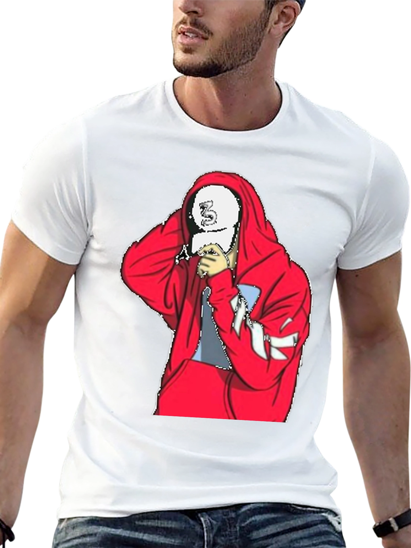 Mens Black T-Shirt with Red Hoodie Graphic