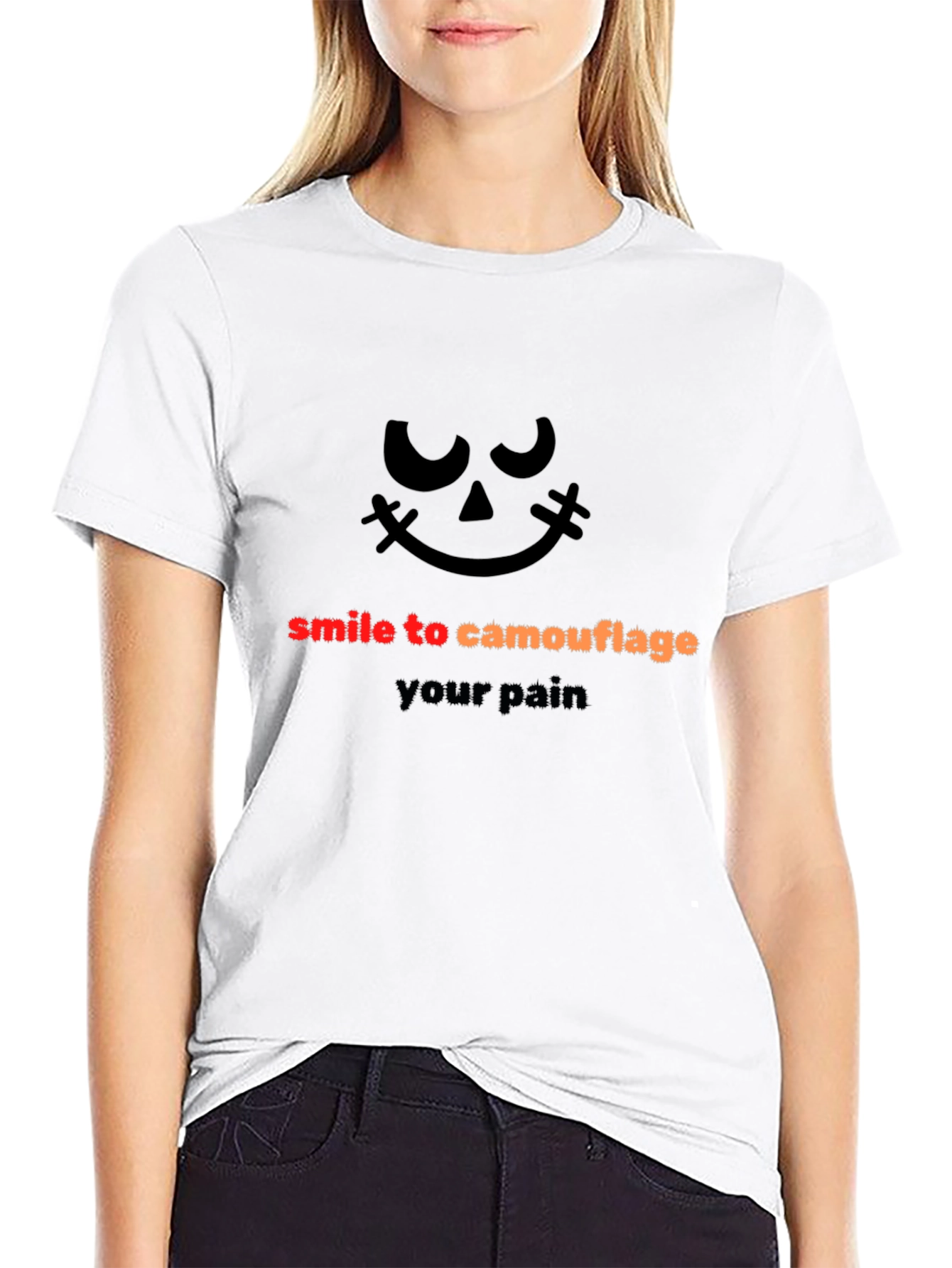 Smile to Camouflage Pain Black Graphic Tee