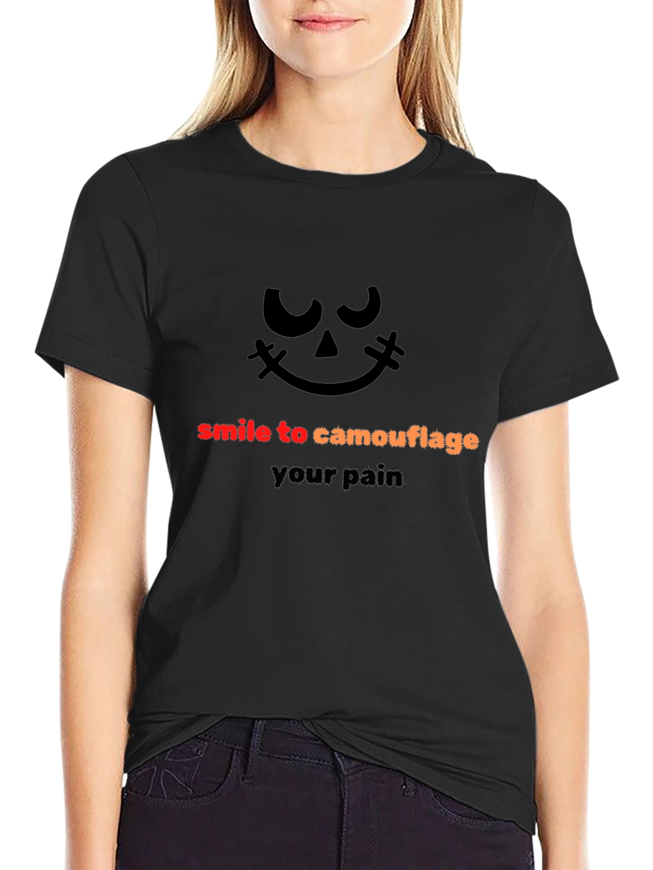 Smile to Camouflage Pain Black Graphic Tee