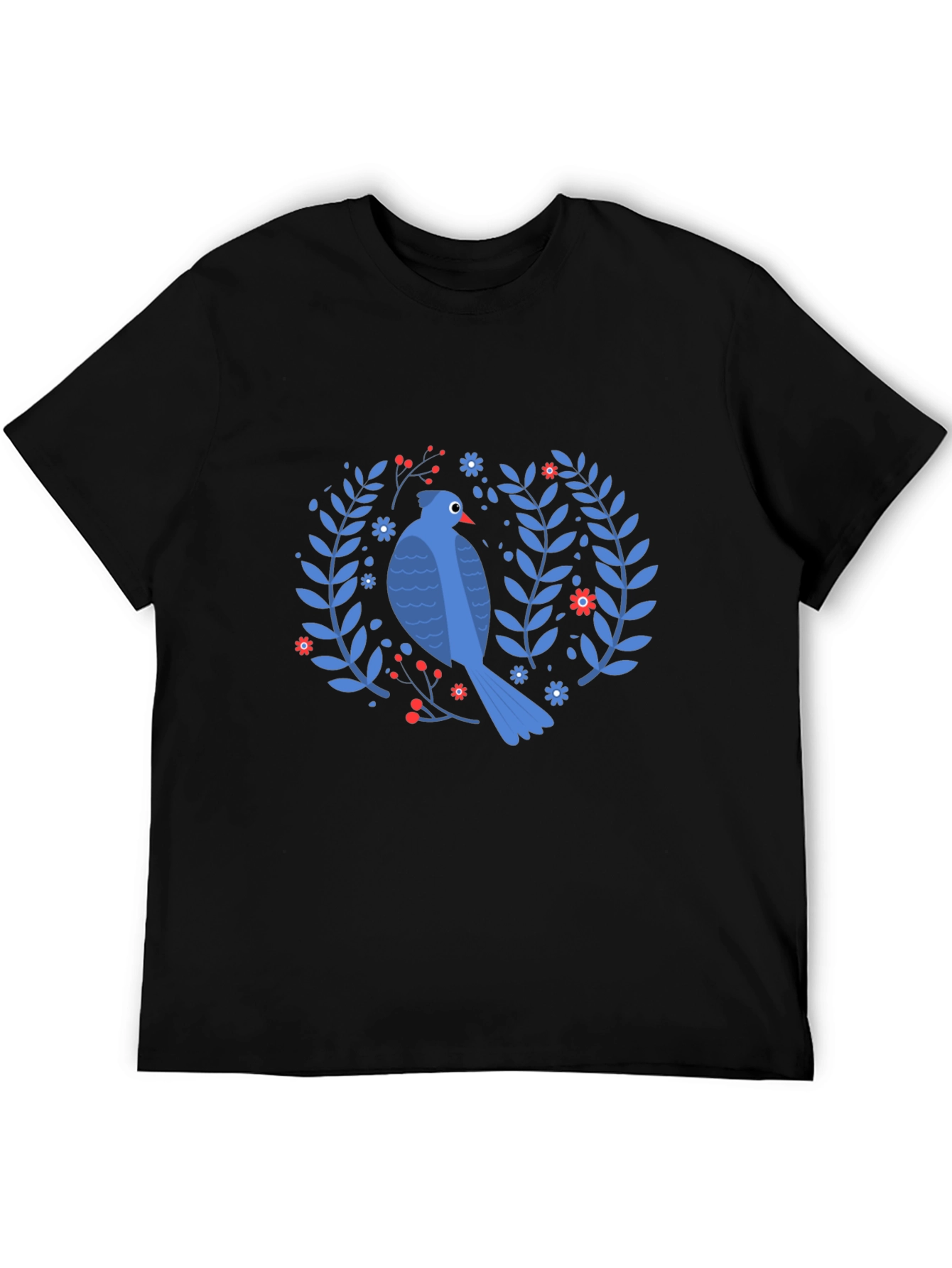 Bird & Floral Wreath Black T-Shirt