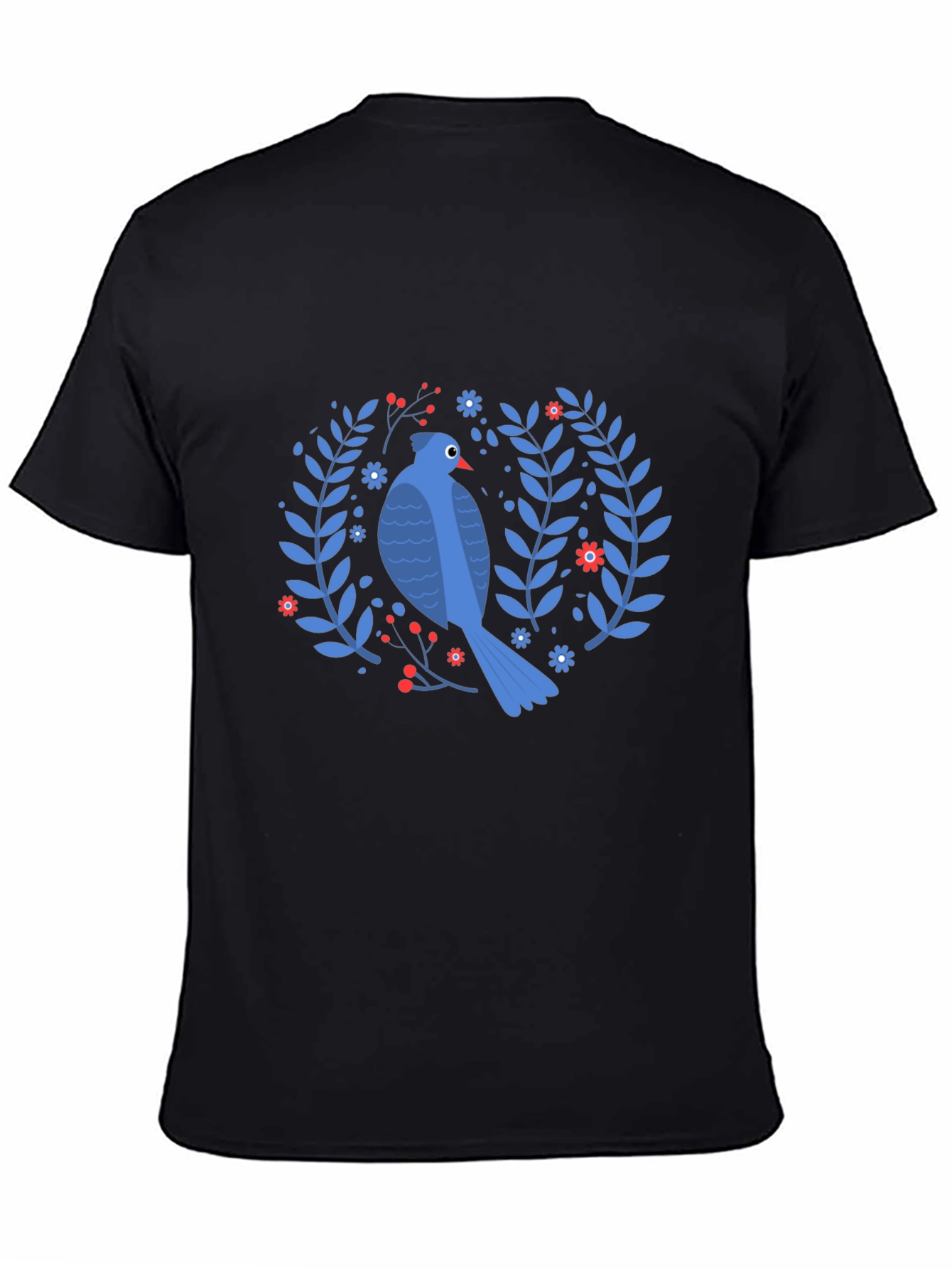 Bird & Floral Wreath Black T-Shirt
