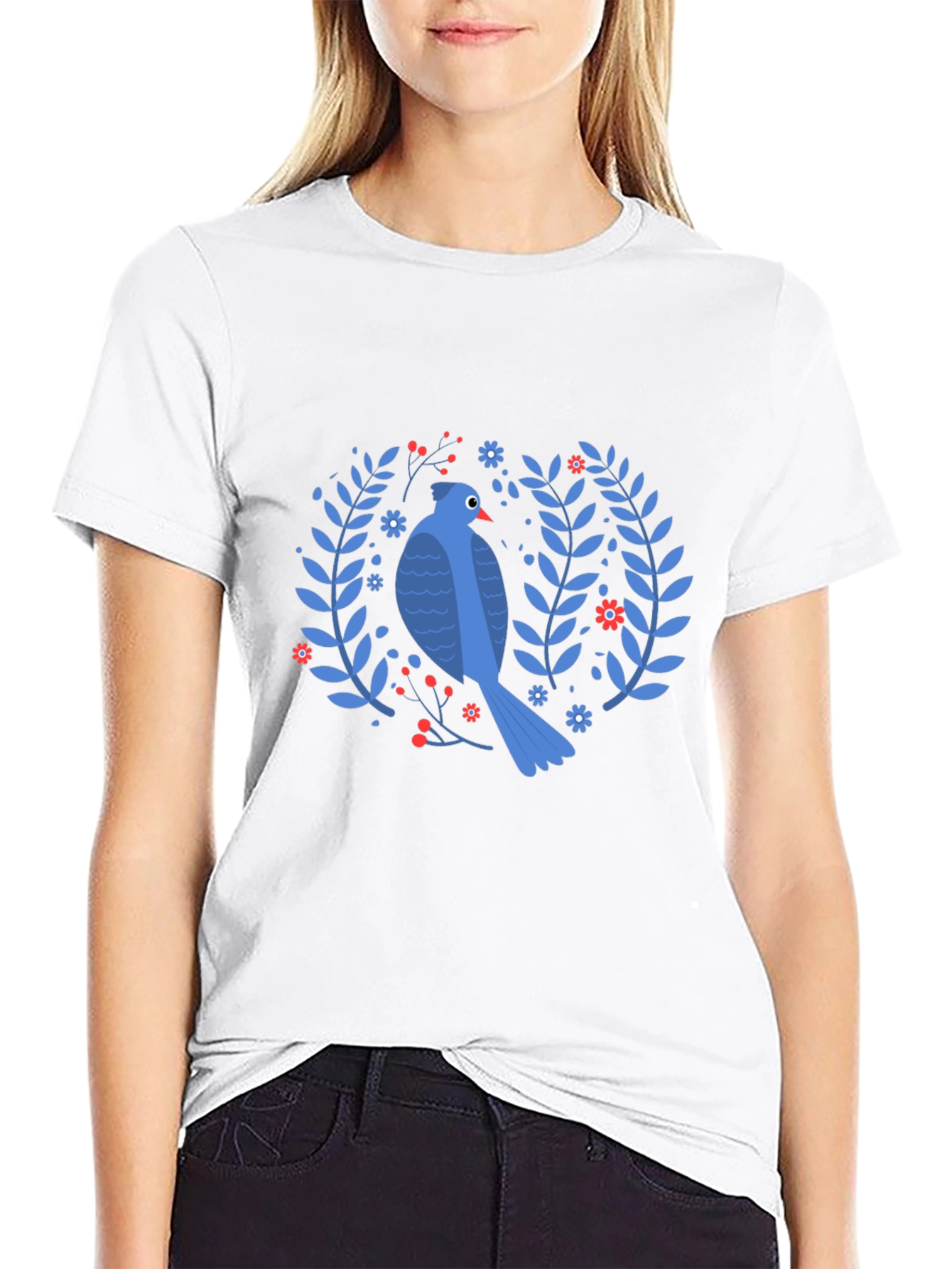 Bird & Floral Wreath Black T-Shirt