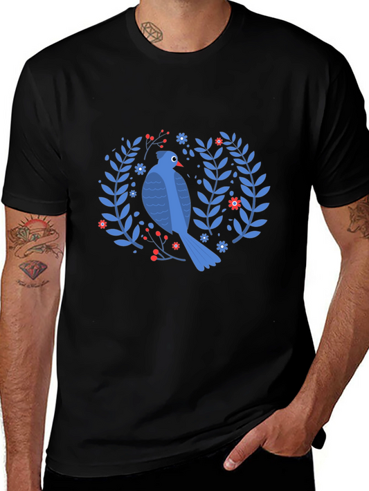 Bird & Floral Wreath Black T-Shirt