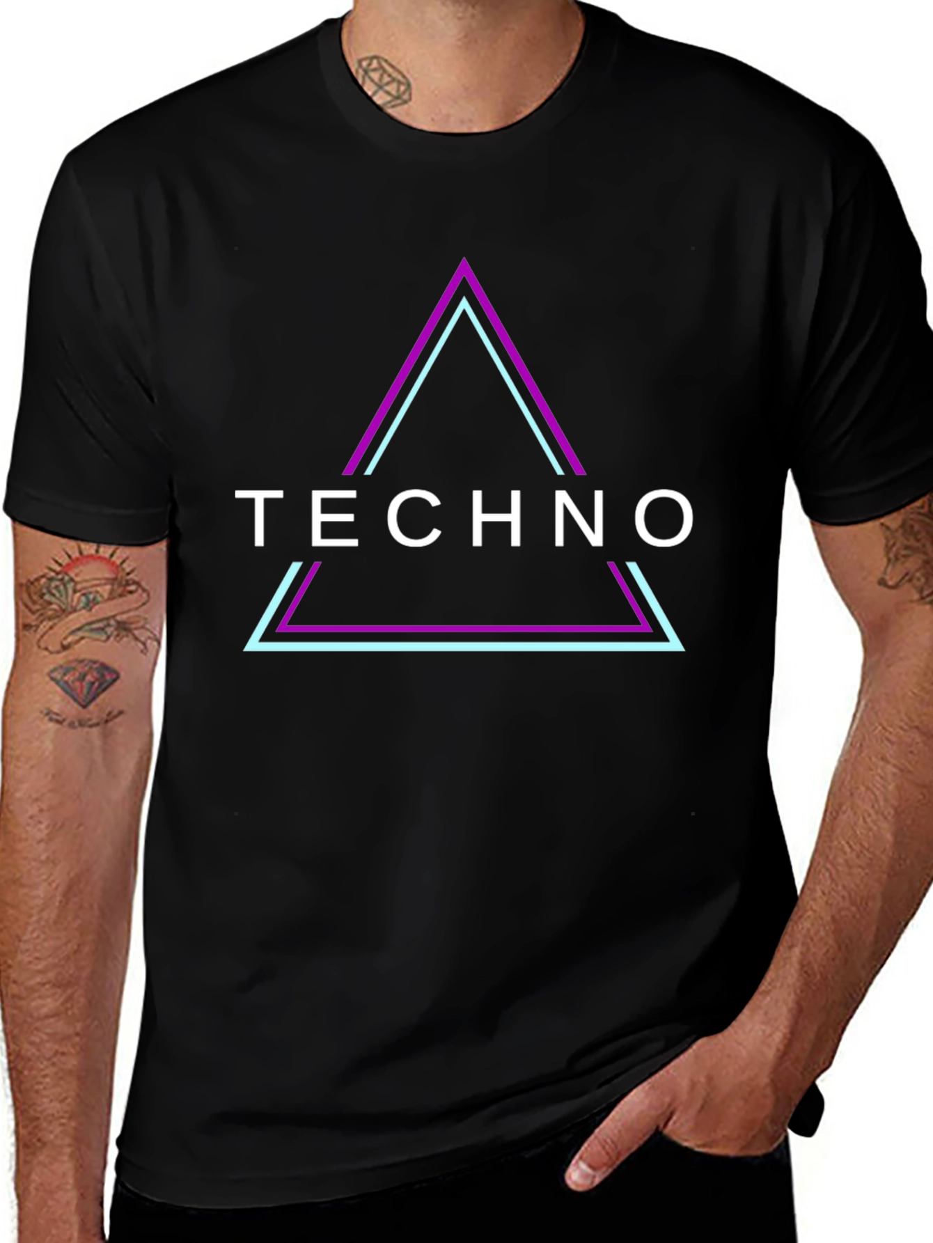 Techno Triangle Graphic Tee - Black Cotton T-Shirt