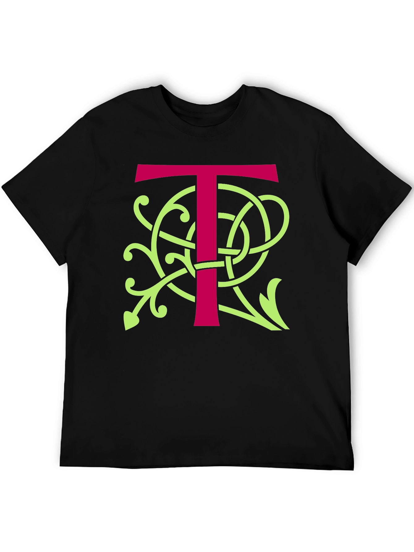 Black T-Shirt with Ornate Initial T Design