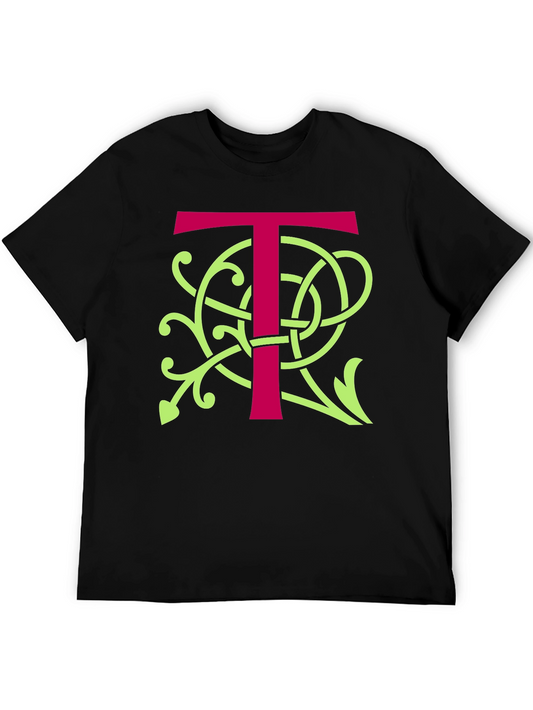Black T-Shirt with Ornate Initial T Design