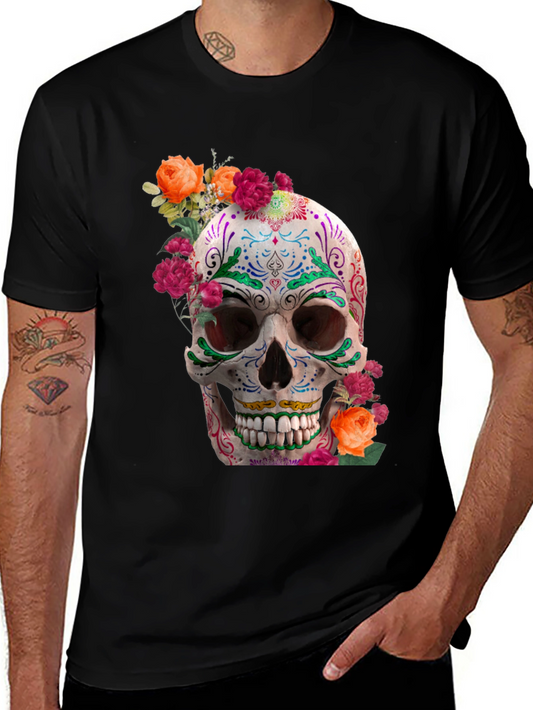 Floral Skull Graphic Tee - Dia de los Muertos Style