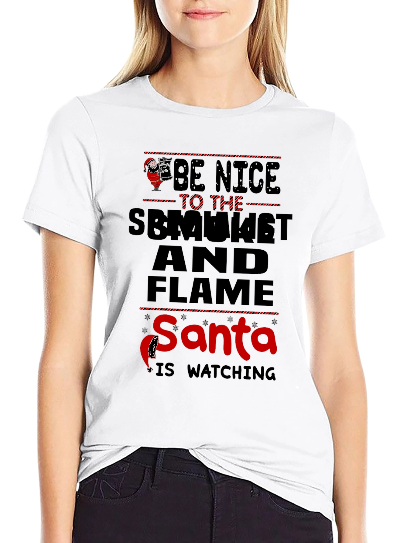 Be Nice To The Smoker And Flame Santa T-Shirt