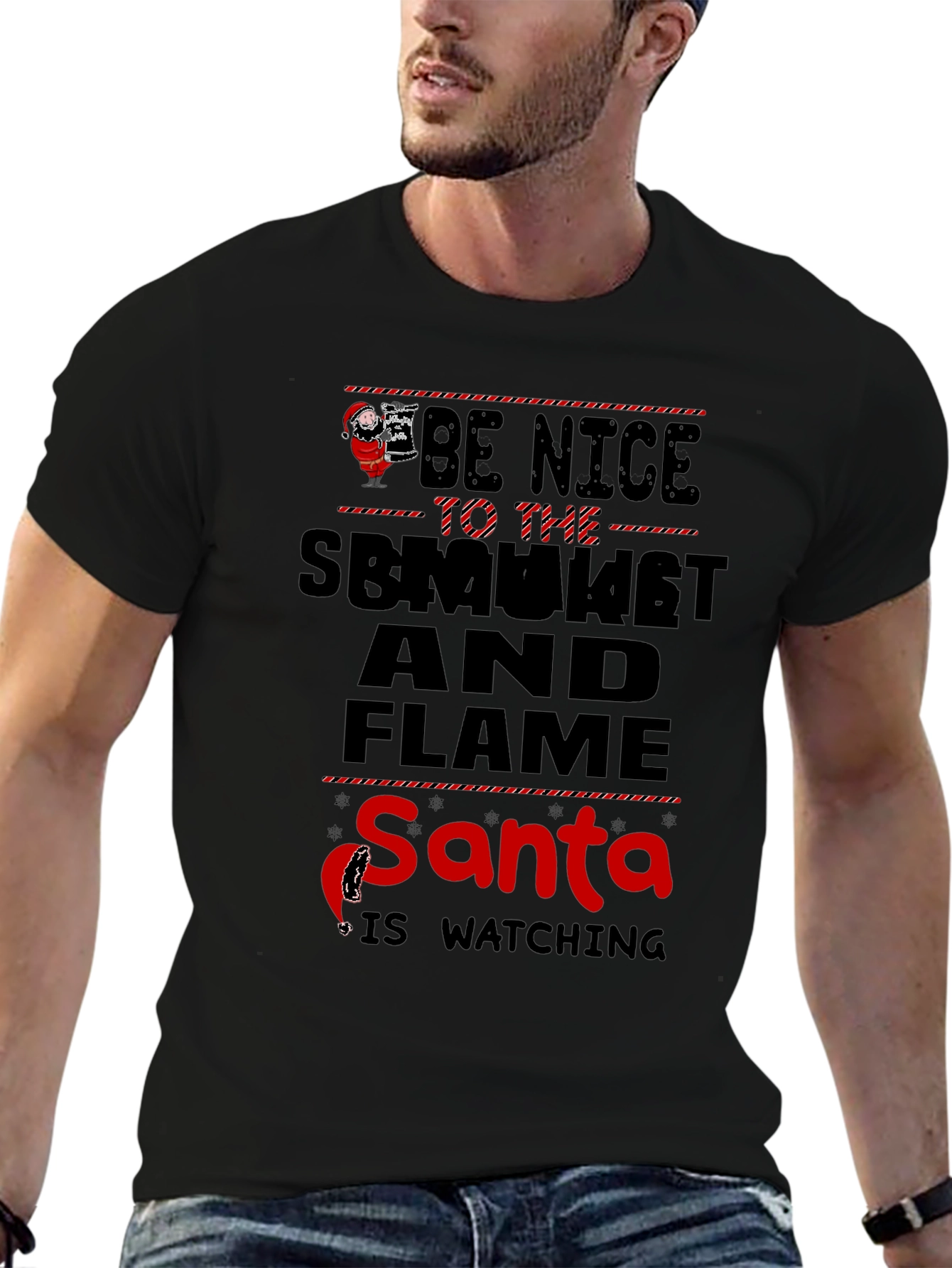 Be Nice To The Smoker And Flame Santa T-Shirt