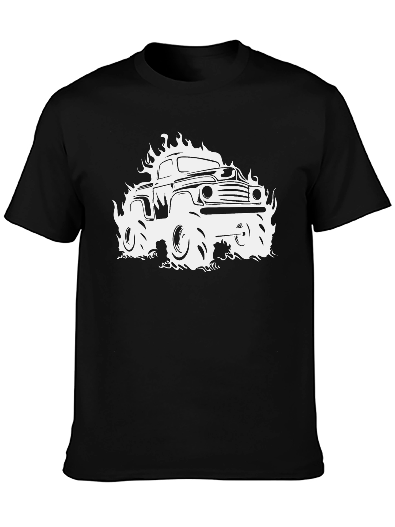 Flaming Truck Graphic Tee - Black Cotton T-Shirt