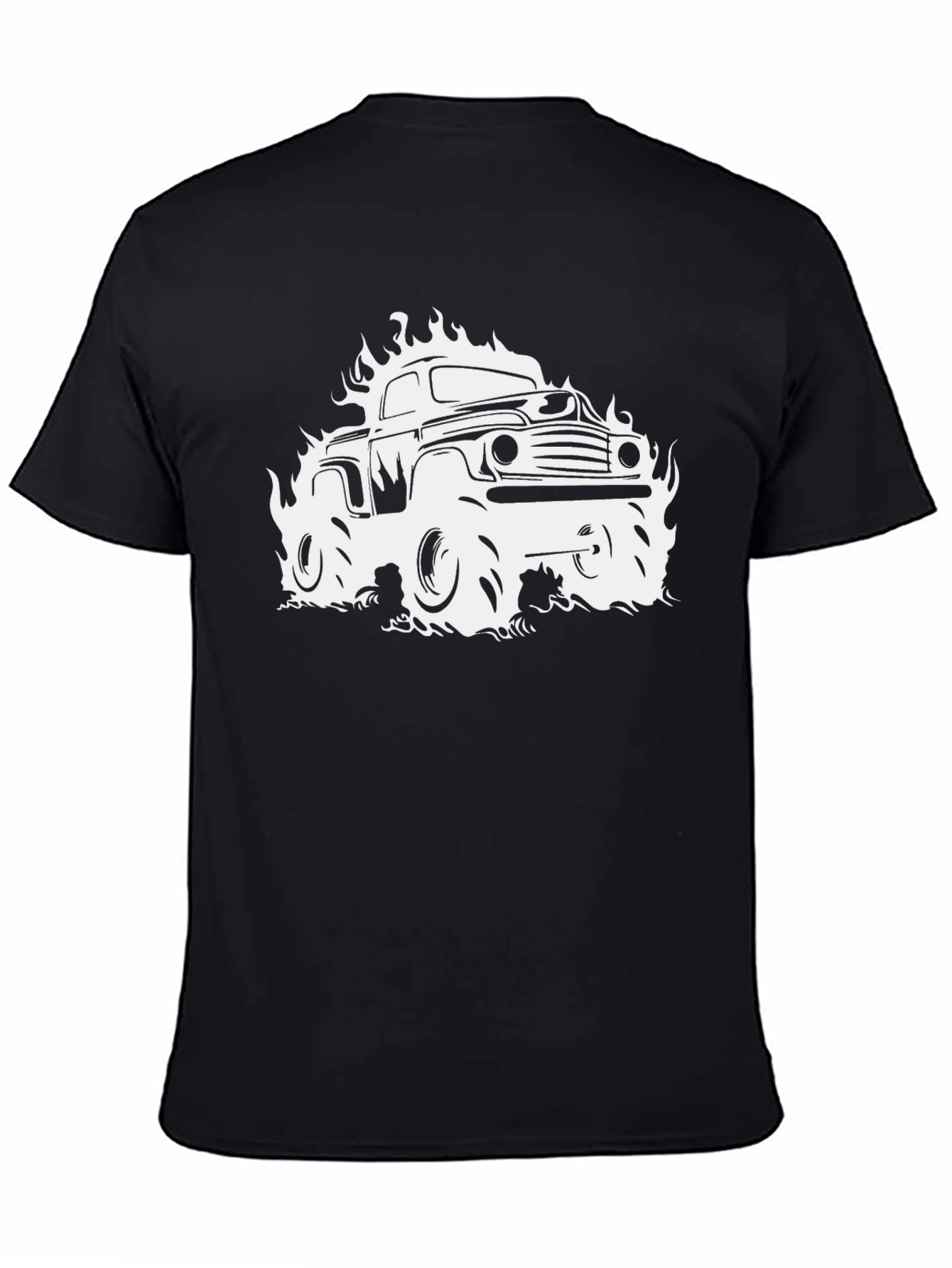 Flaming Truck Graphic Tee - Black Cotton T-Shirt
