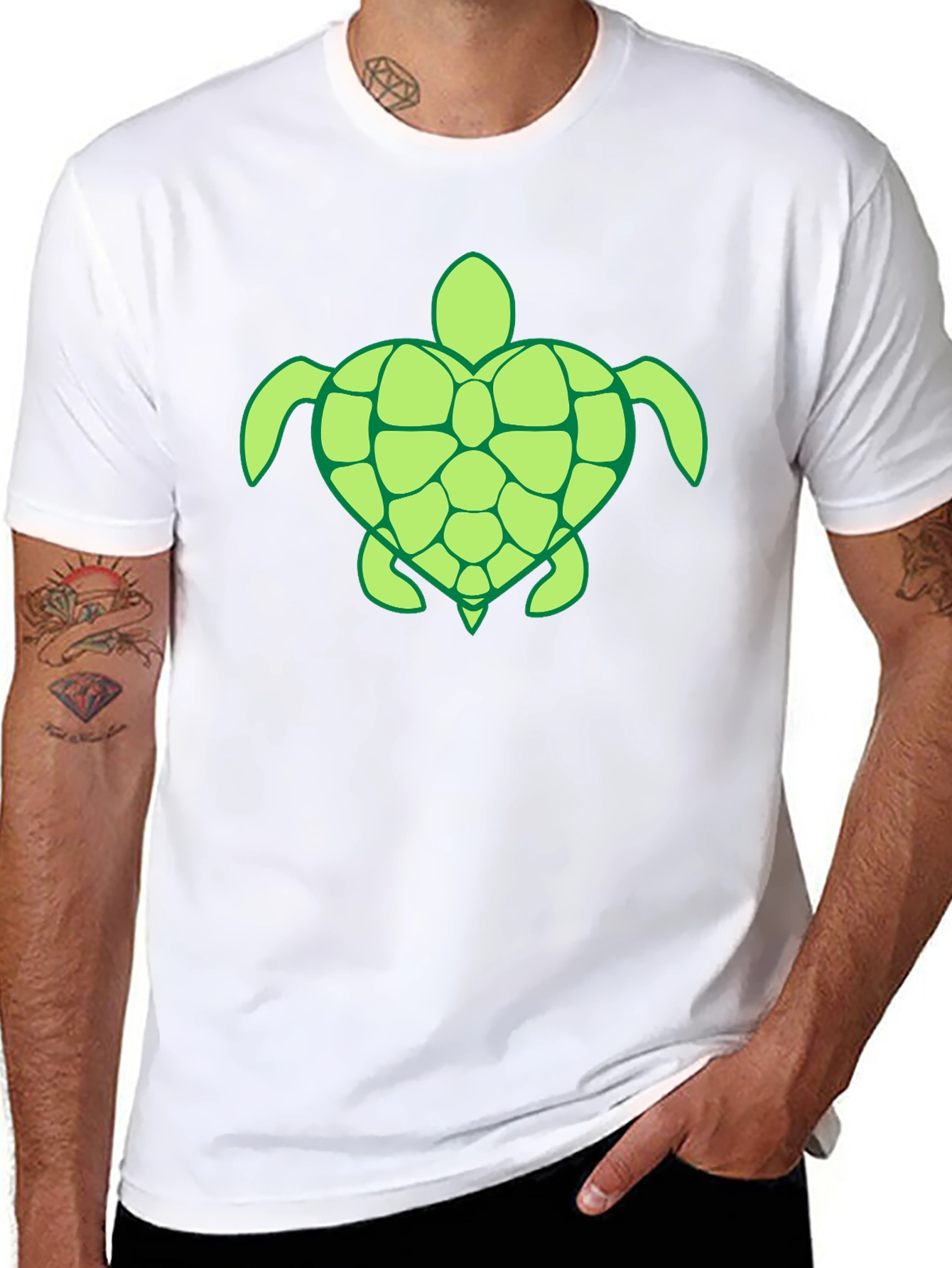 Mens Black T-Shirt with Green Turtle Design