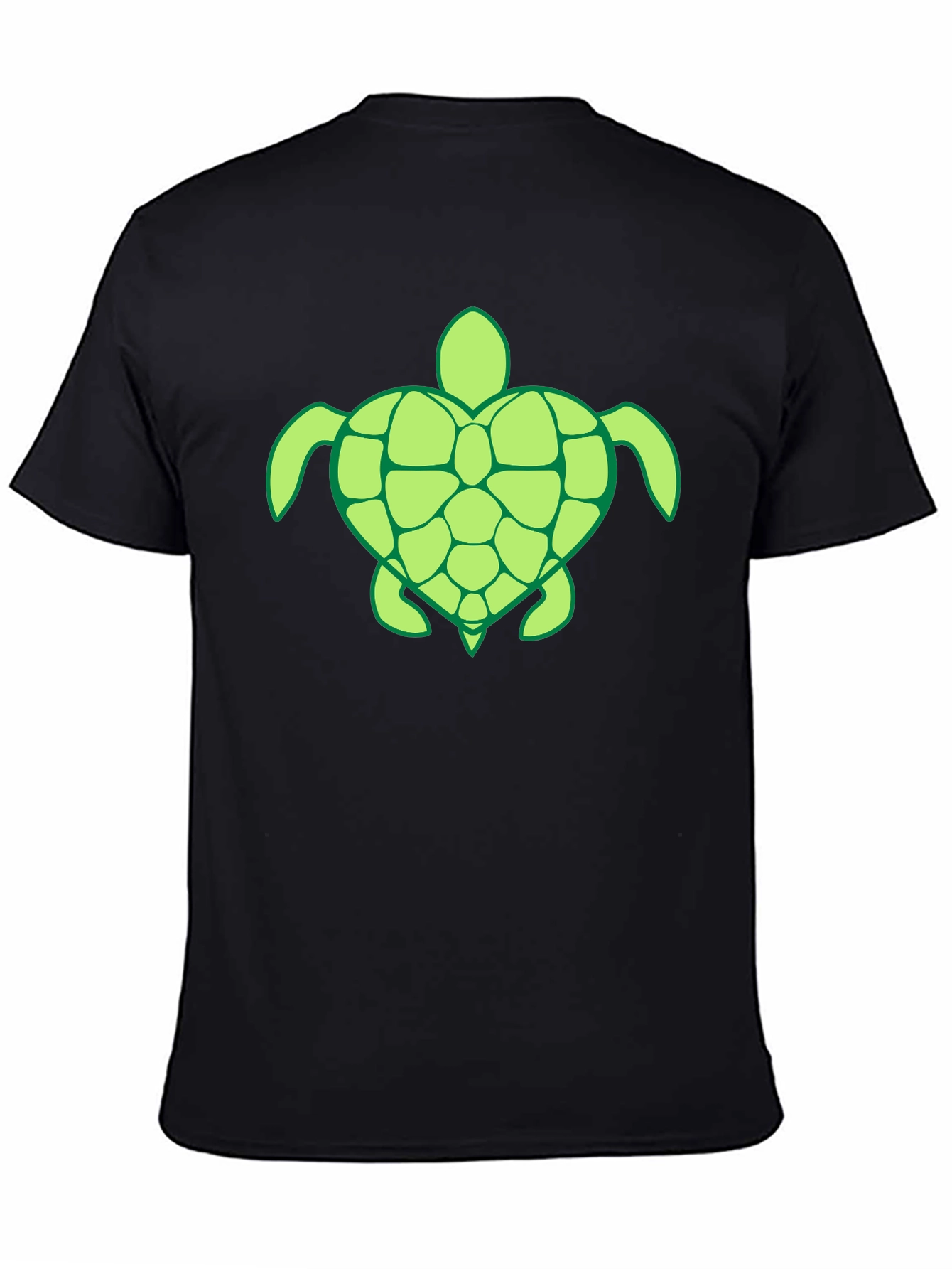 Mens Black T-Shirt with Green Turtle Design