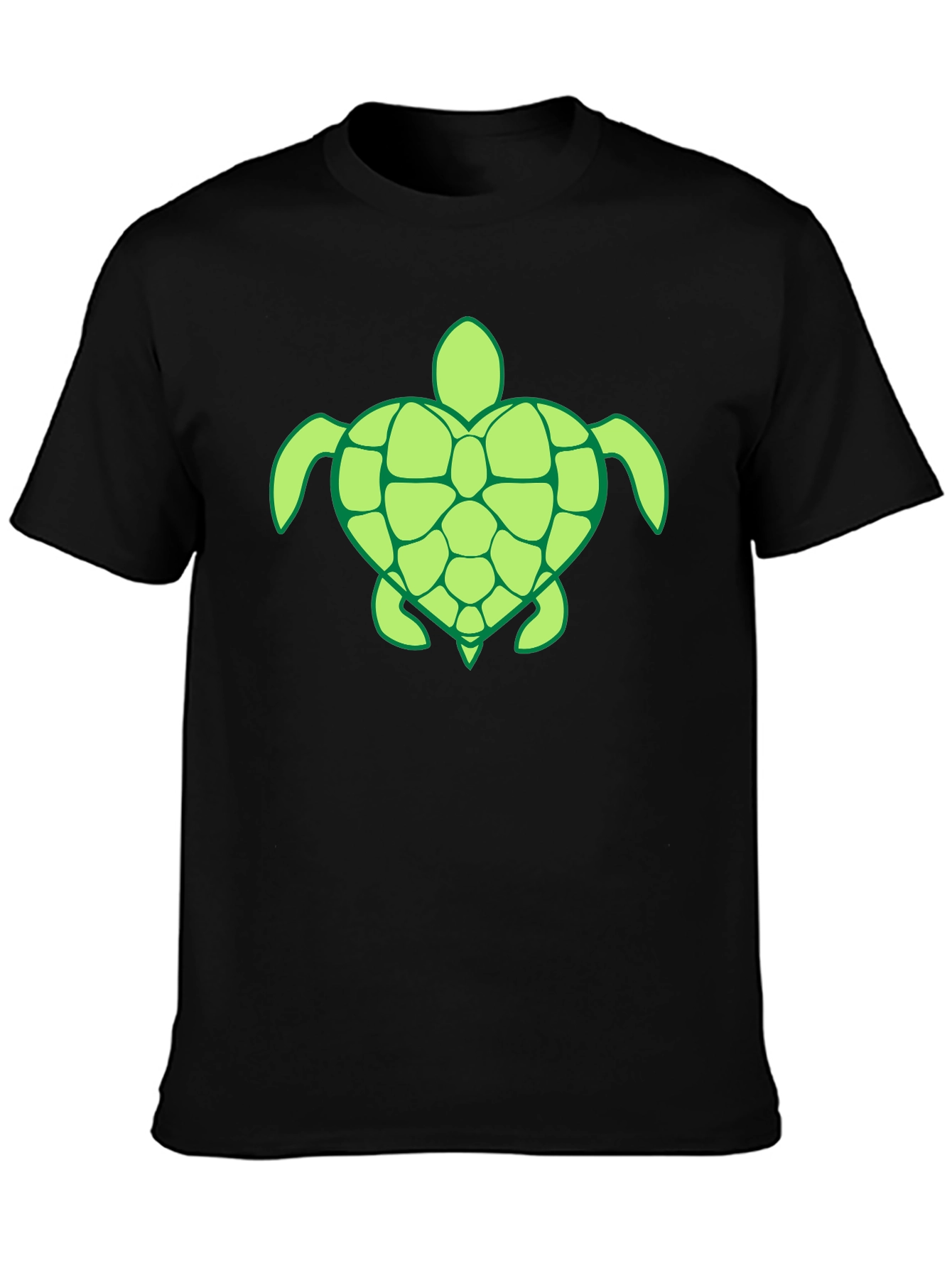 Mens Black T-Shirt with Green Turtle Design