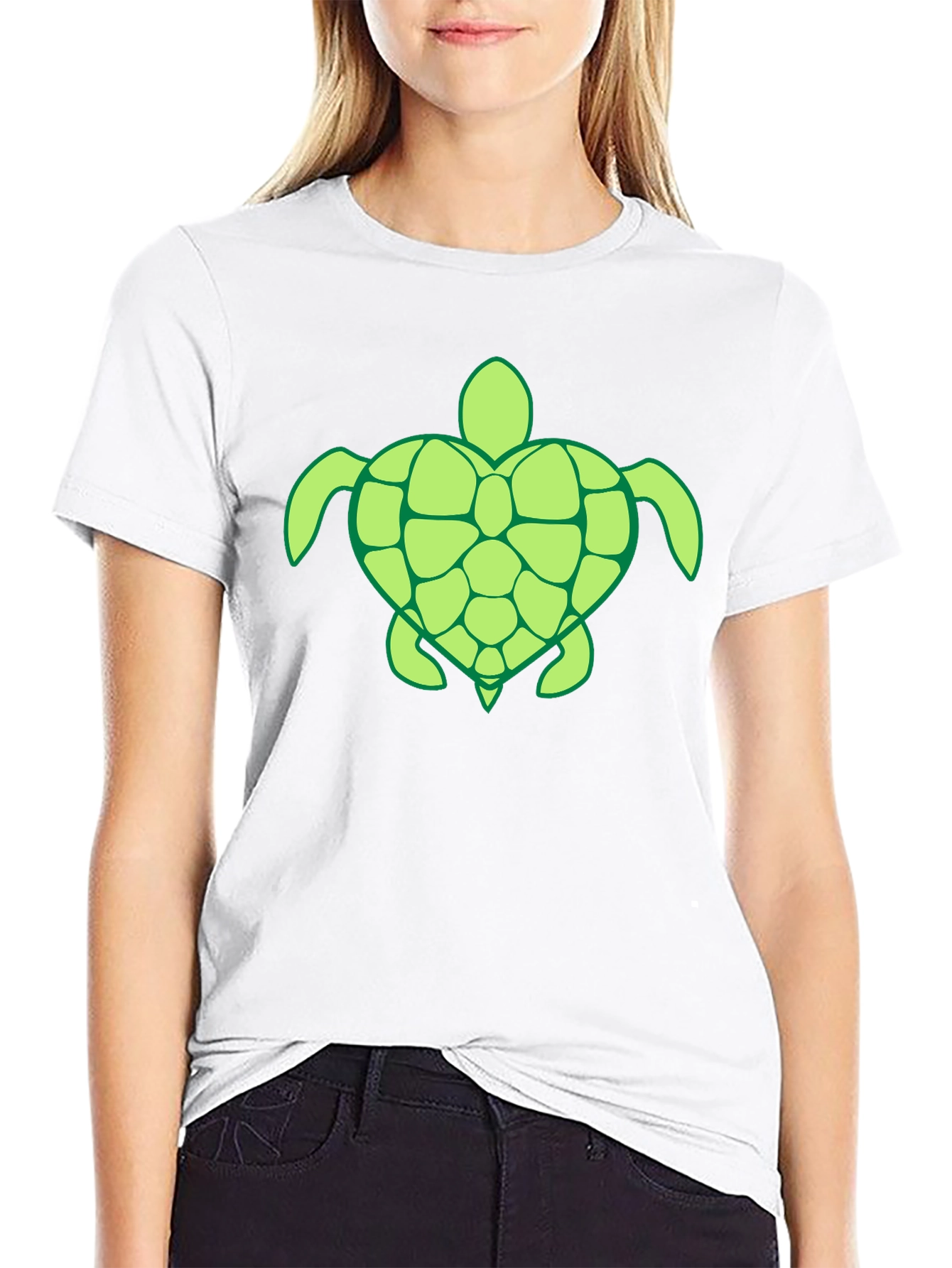 Mens Black T-Shirt with Green Turtle Design
