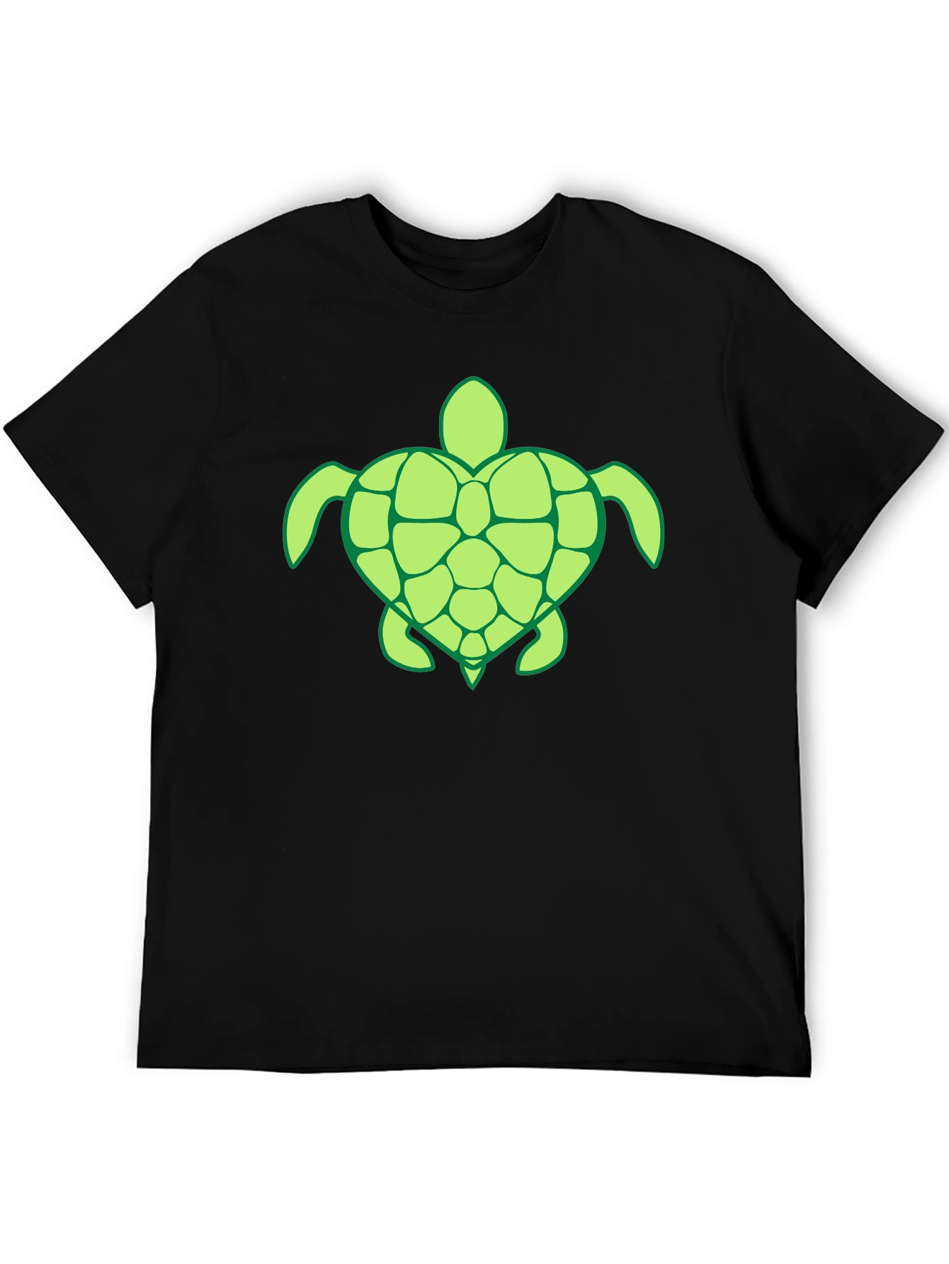 Mens Black T-Shirt with Green Turtle Design
