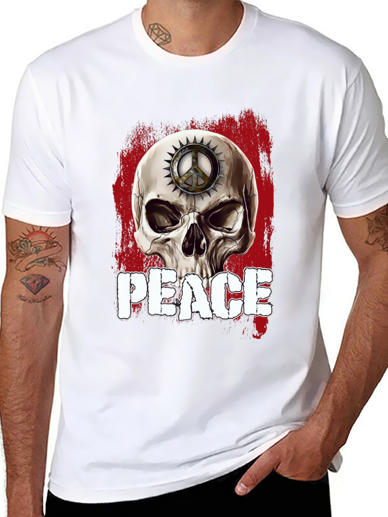 Skull Peace Sign Graphic T-Shirt