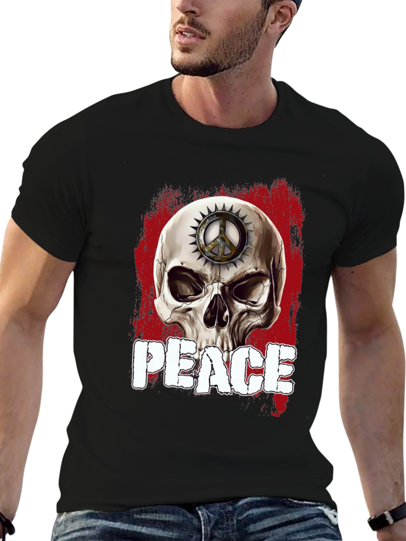 Skull Peace Sign Graphic T-Shirt