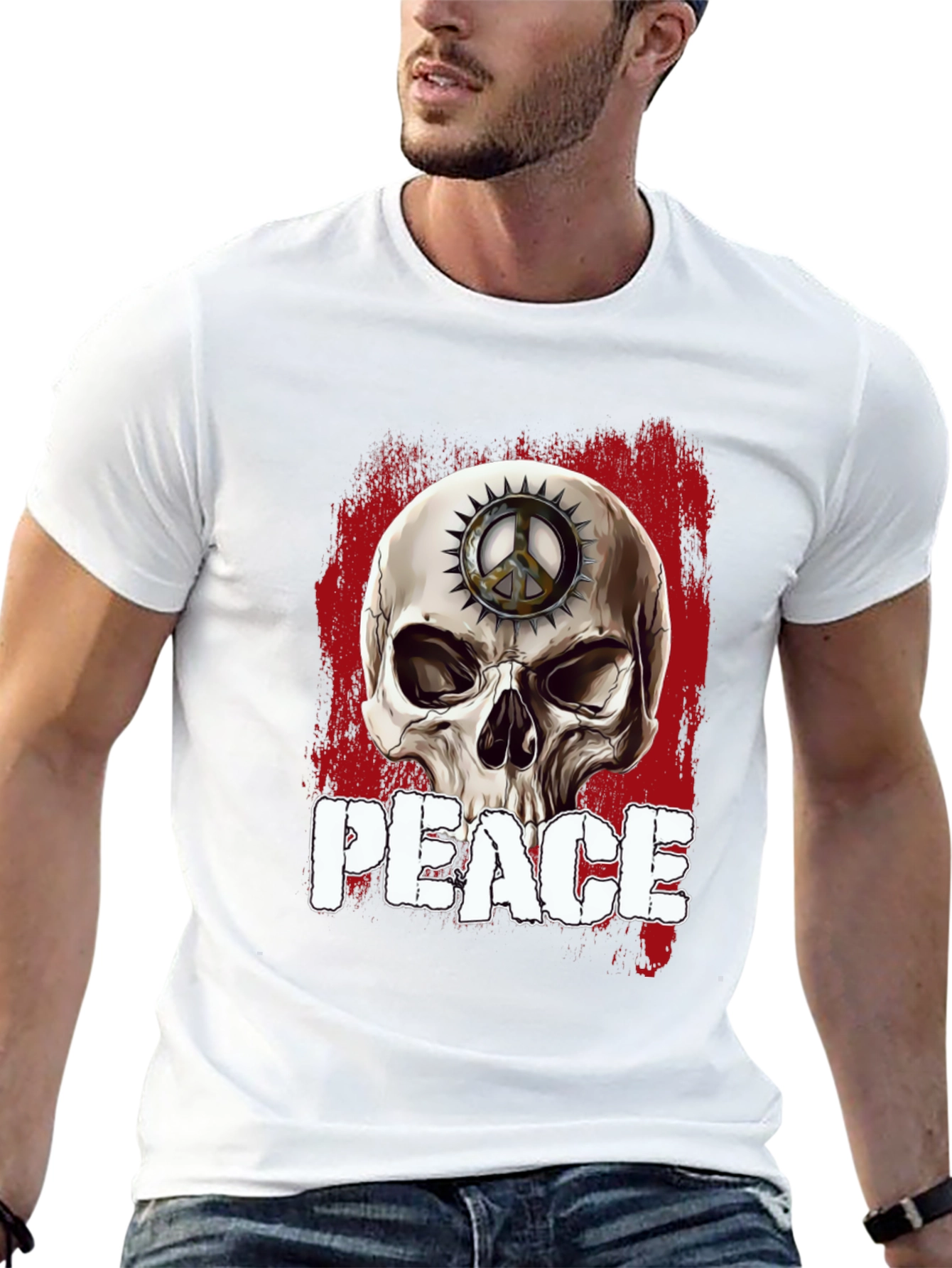 Skull Peace Sign Graphic T-Shirt