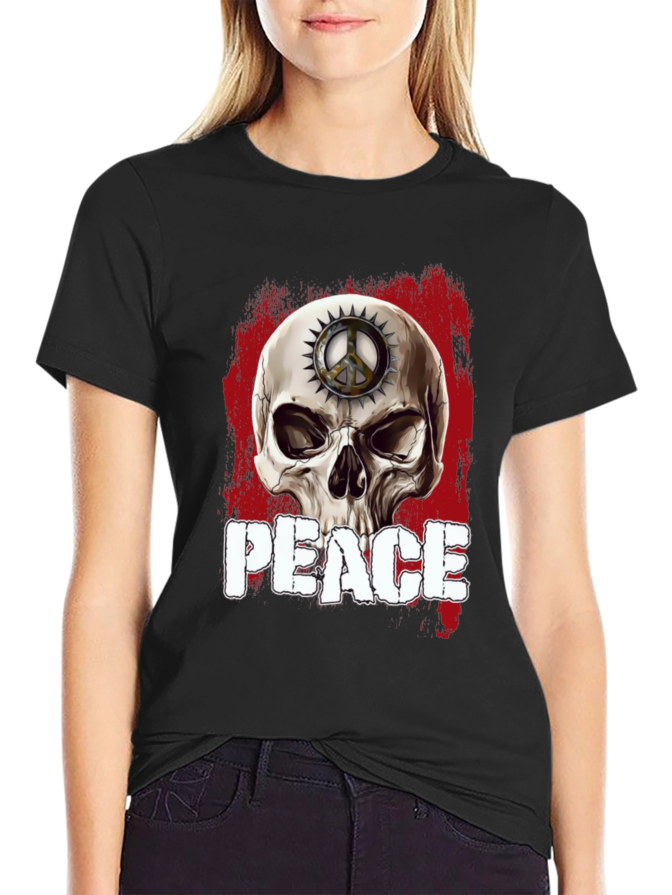 Skull Peace Sign Graphic T-Shirt