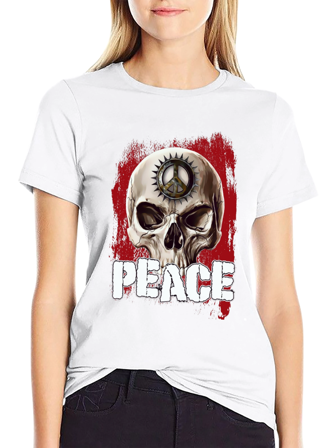 Skull Peace Sign Graphic T-Shirt