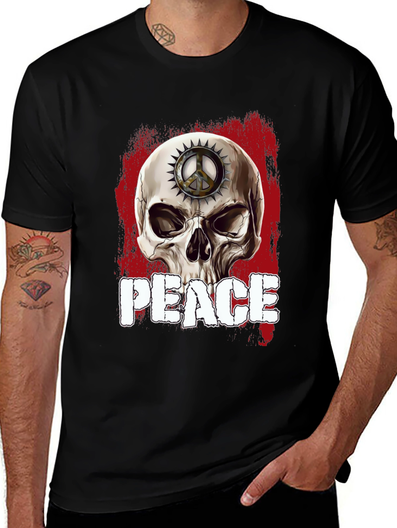 Skull Peace Sign Graphic T-Shirt