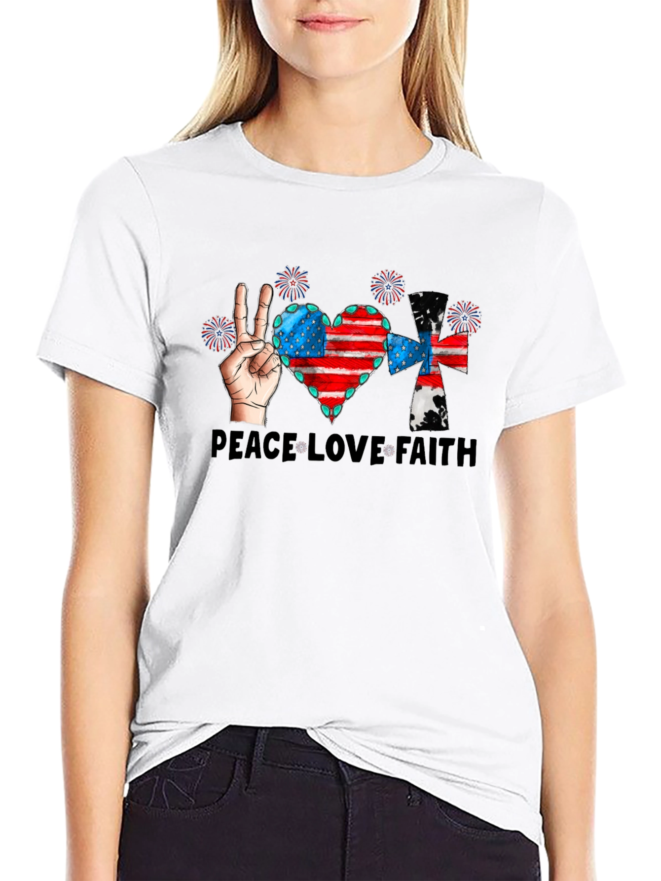 Patriotic Peace Love Faith Graphic Tee