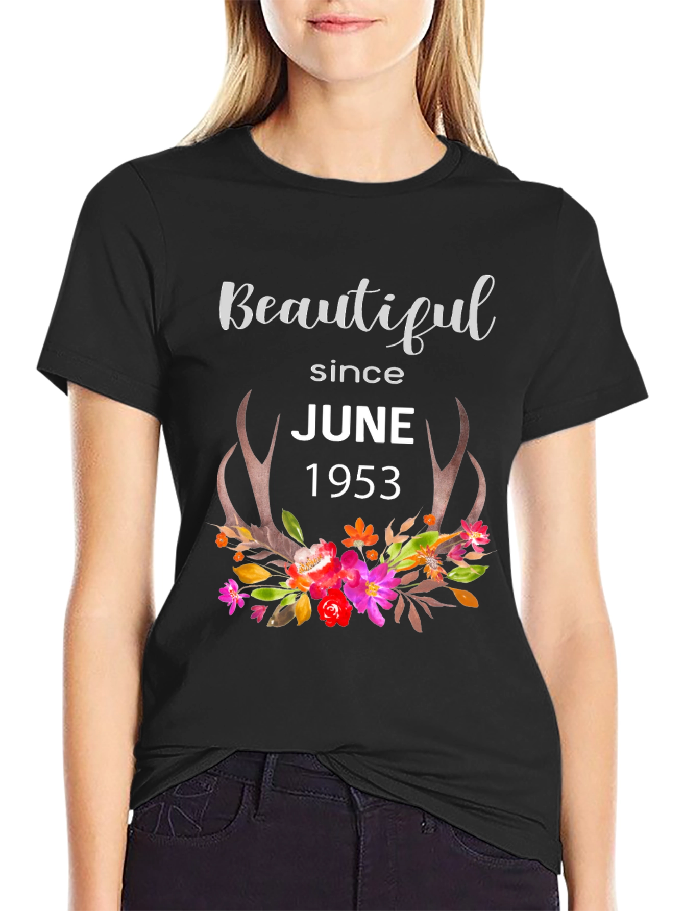 Beautiful Since June 1953 Floral Antler T-Shirt