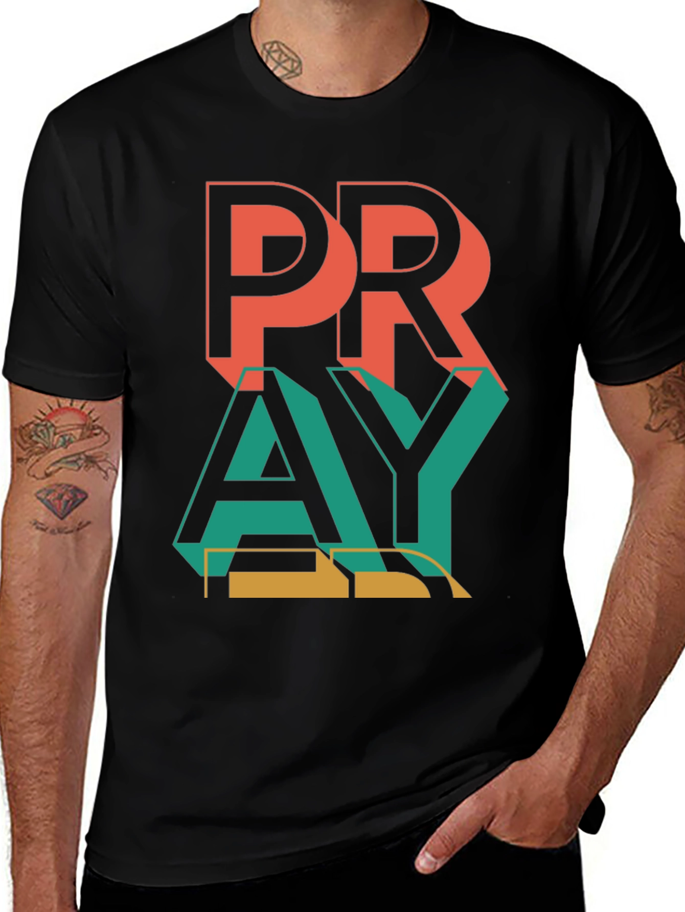 Pray Graphic Print Black T-Shirt