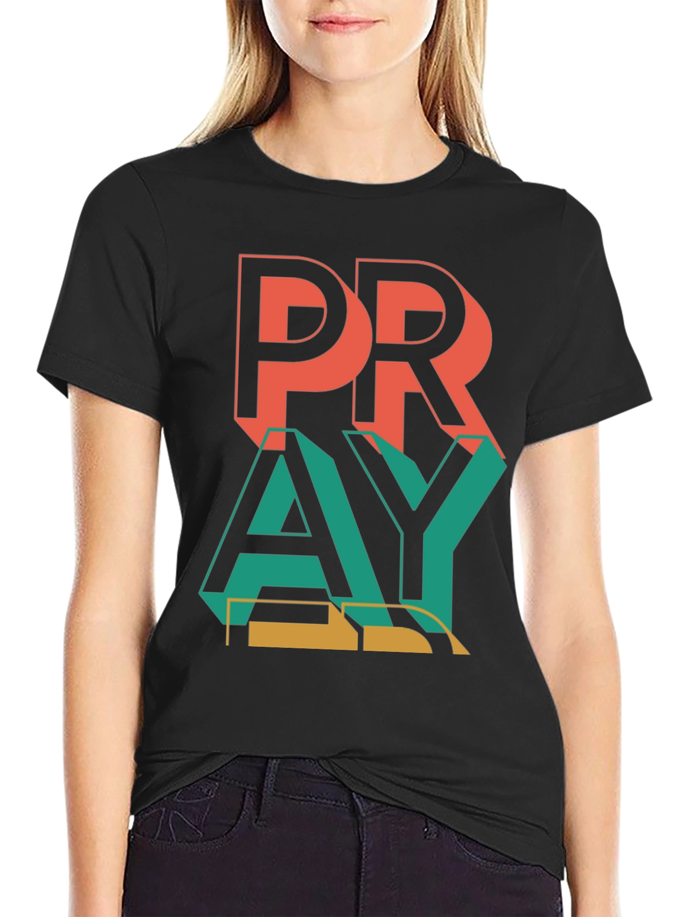 Pray Graphic Print Black T-Shirt