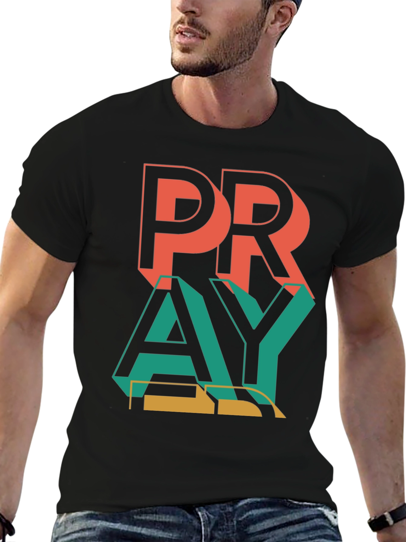 Pray Graphic Print Black T-Shirt