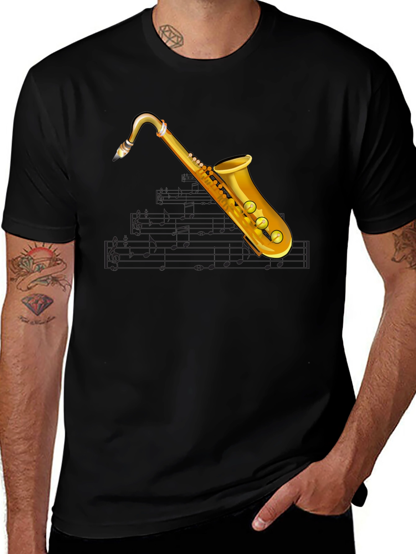 Saxophone Music T-Shirt - Black Cotton Tee